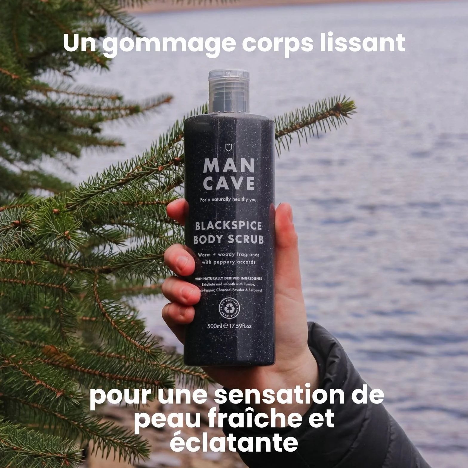 ManCave Blackspice Gommage corporel 500 ml pour homme exfoliant charbon de bois pierre ponce