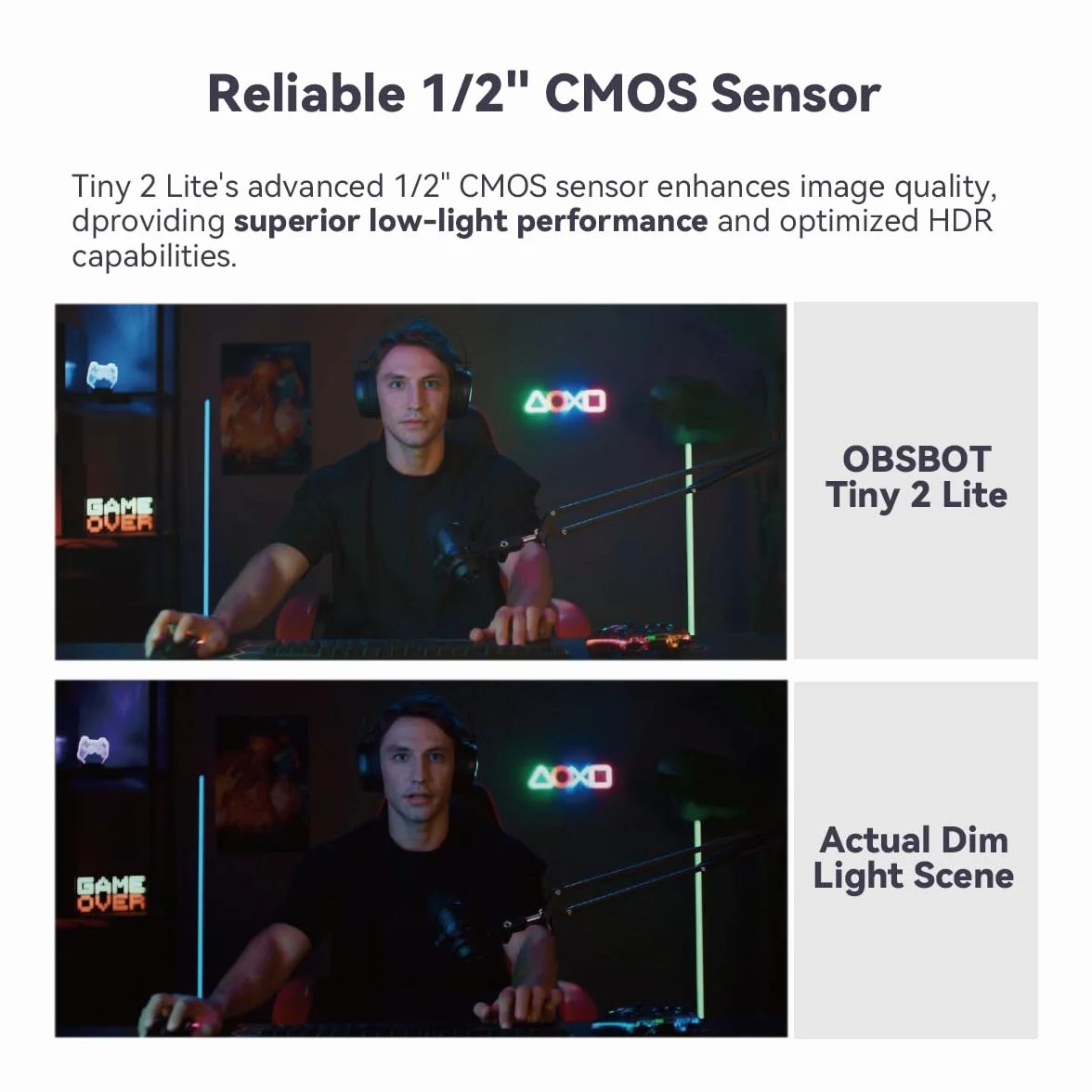 OBSBOT Tiny 2 Lite, PTZ 4K Webcam 1080P@60fps HDR, Capteur 1/2"