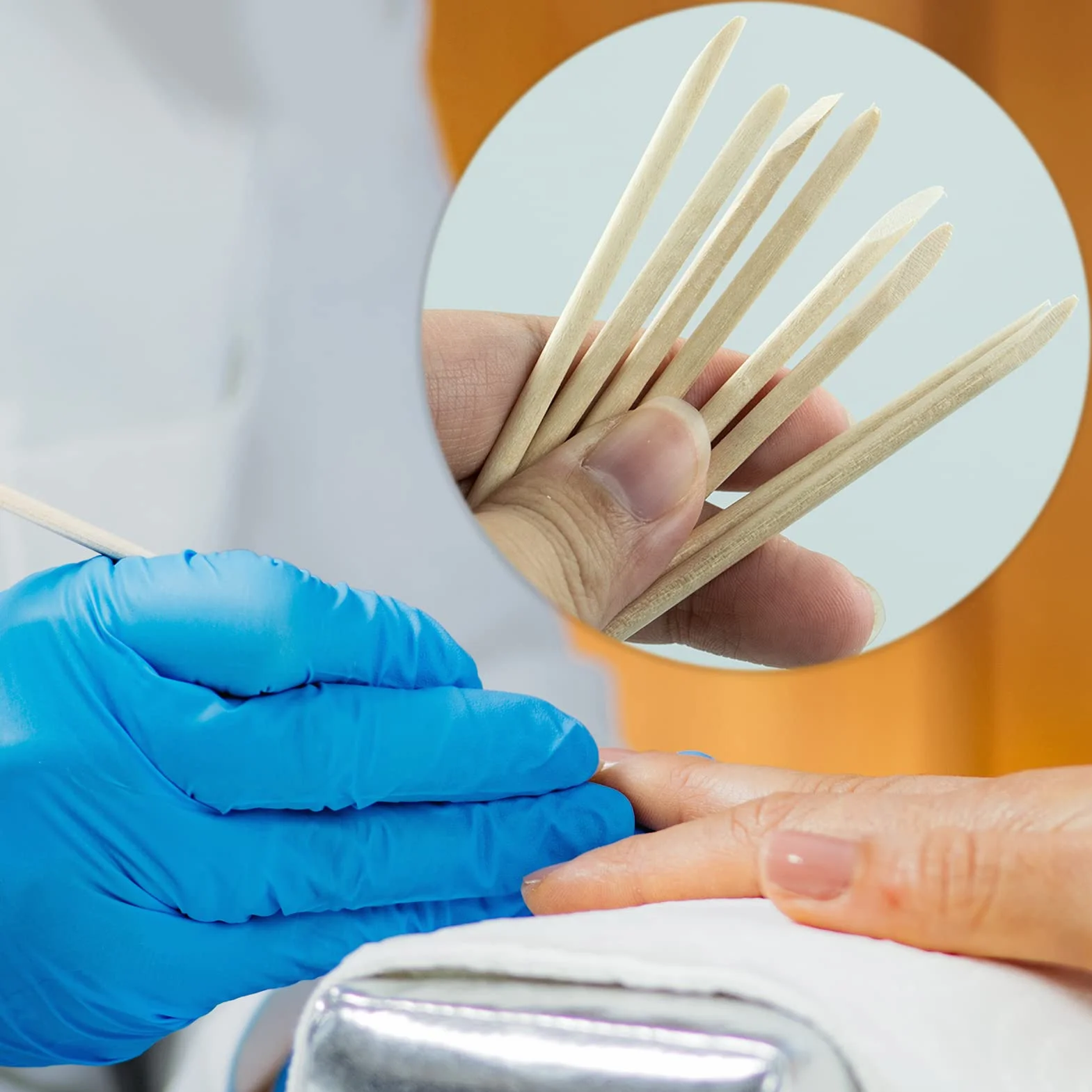 Lot de 200 bâtonnets à ongles en bois orange double tête multifonction pour cuticules manucure pédicure