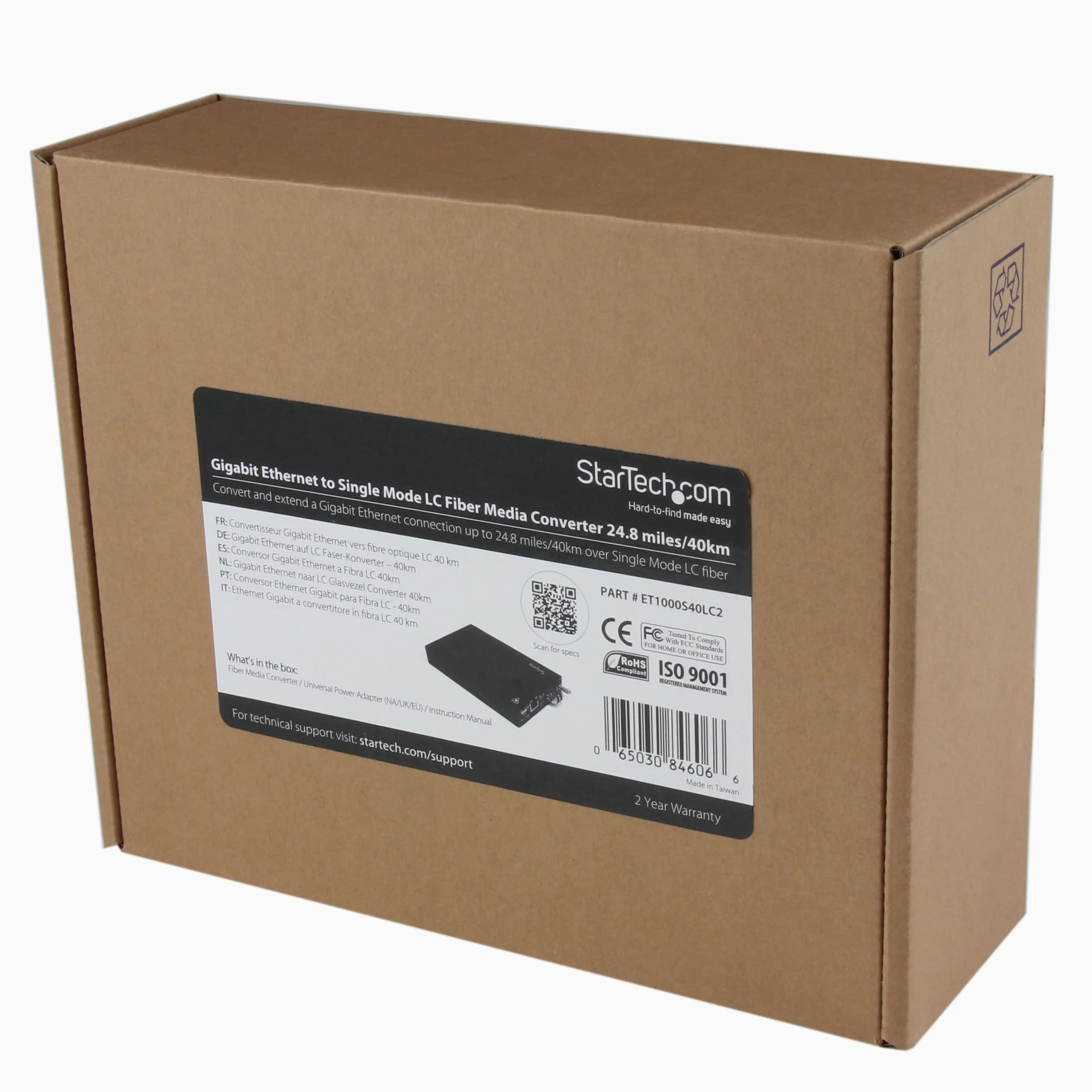 StarTech.com Convertisseur Ethernet Gigabit sur Fibre Optique MonoMode LC - 1000Mb/s - 40km (ET1000S40LC2)