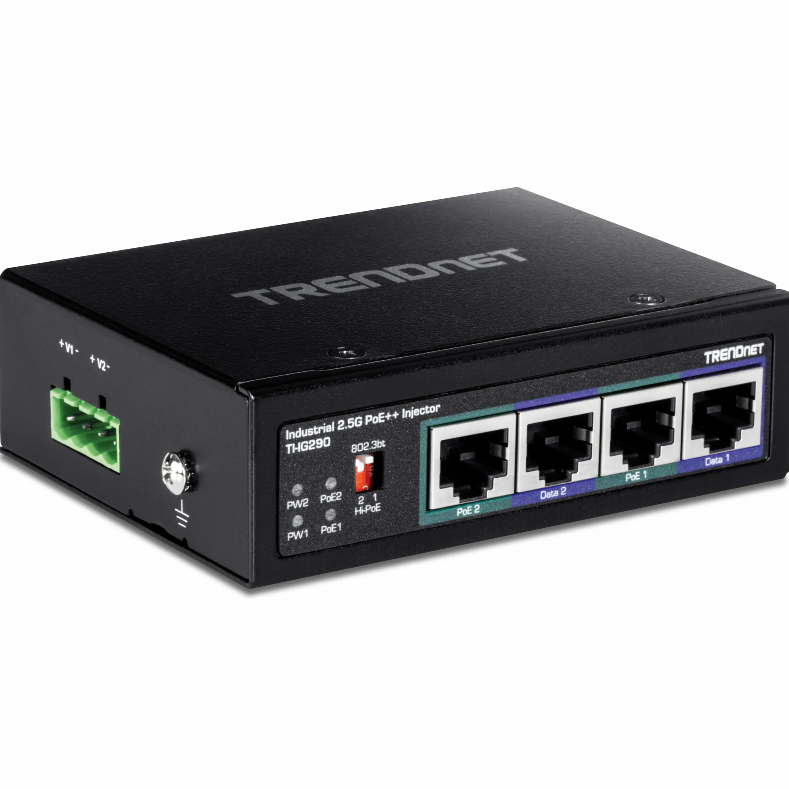 TRENDnet, TI-IG290, Injecteur PoE++ Industriel 2 Ports 2,5 G 95 W, Prend en Charge IEEE 802.3af PoE, IEEE 802.3at PoE+ et IEEE 802.3bt PoE++, Non Compatible avec Les appareils PoE passifs