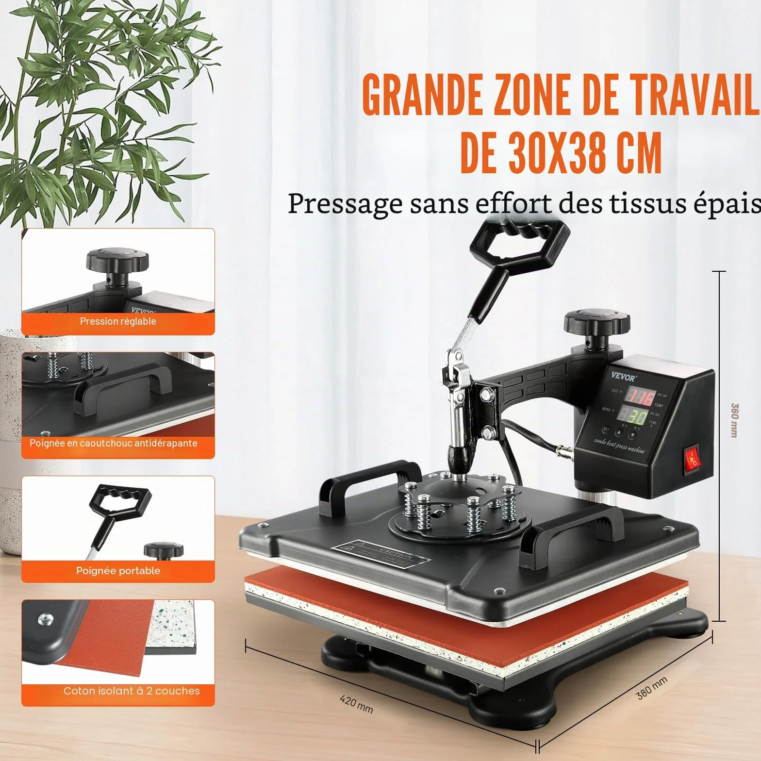 VEVOR Presse à Chaud Numérique 8 en 1, Machine de Sublimation Textile 29x38 cm pour T-shirts Mugs Casquettes Assiettes