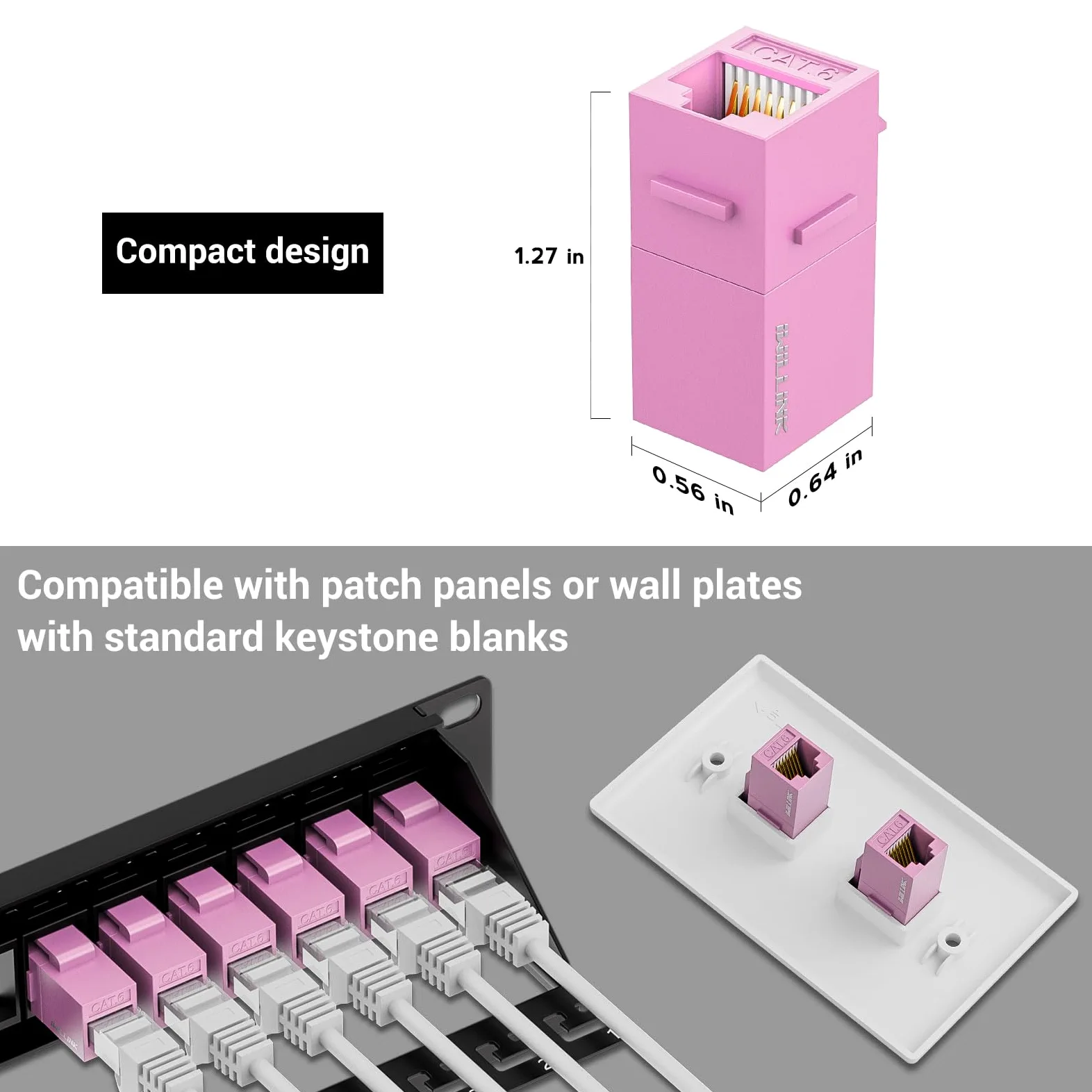 iwillink Lot de 25 coupleurs Keystone Cat6, femelle vers femelle Cat6 RJ45, coupleur Keystone UTP pour câble réseau Cat6/Cat5e/Cat5, rose