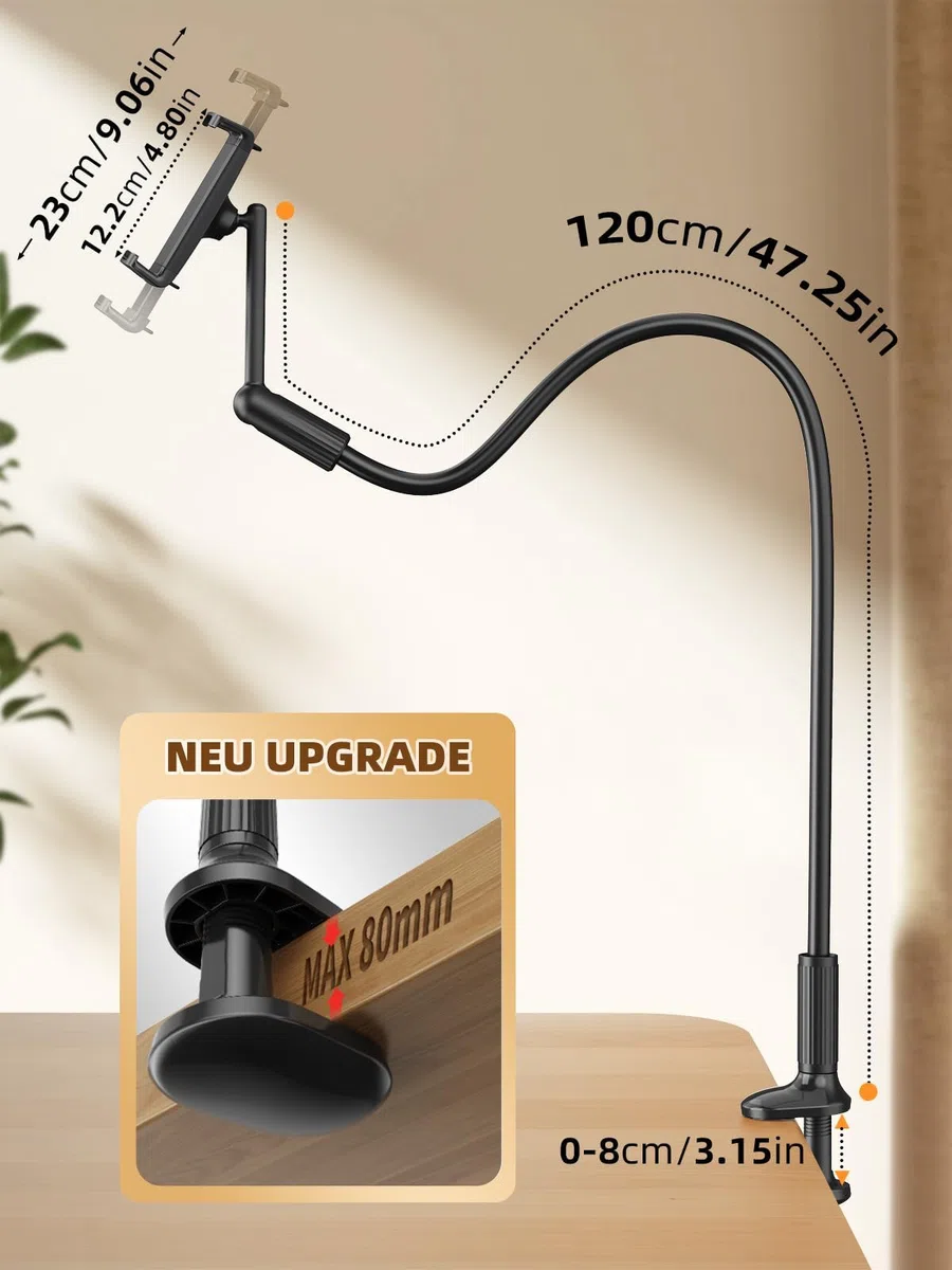 SAIJI Support Col de Cygne 120 cm pour Tablette et Téléphone, Support de Lit Réglable à Une Main, Compatible avec iPad, iPhone, Kindle Fire 4.7" à 12.7"
