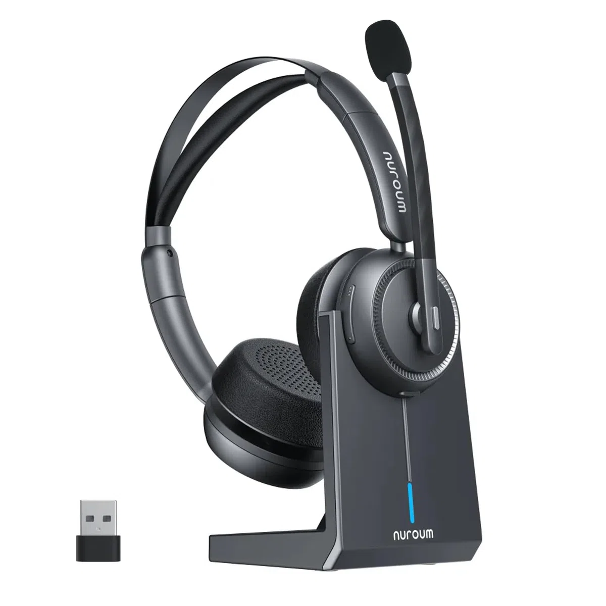 Nuroum HP31D 2026 Professionnel Casque Bluetooth sans Fil avec Micro,Casque à Réduction de Bruit ENC avec Station de Charge,Bluetooth 5.4,Dongle USB,Connexion Multipoint pour Télétravail/Appels Clairs