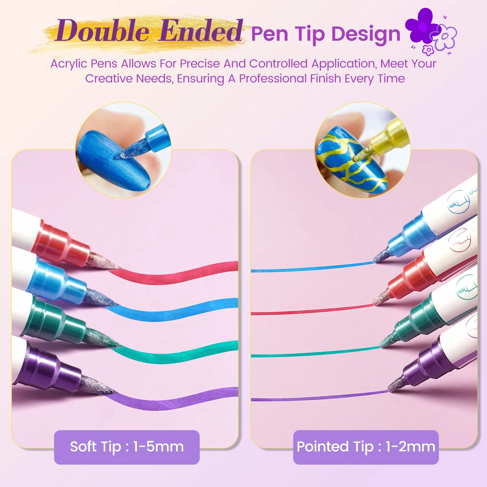 Stylos Nail Art 3D Double Pointe Métallique Vernis à Ongles Graffiti Pointe Fine Séchage Rapide 10 Couleurs
