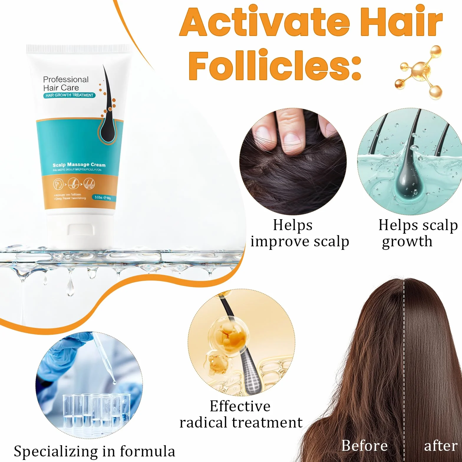 Crème de Réparation pour Alopécie 100g, Soin Cuir Chevelu, Cheveux Épais