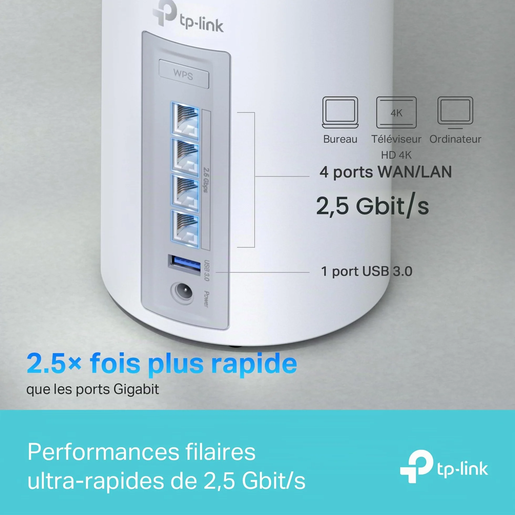 TP-Link Deco BE65 Routeur WiFi 7 Mesh BE9300 Tri-Bande, 2,5G Ethernet, 380㎡, 2-Pack