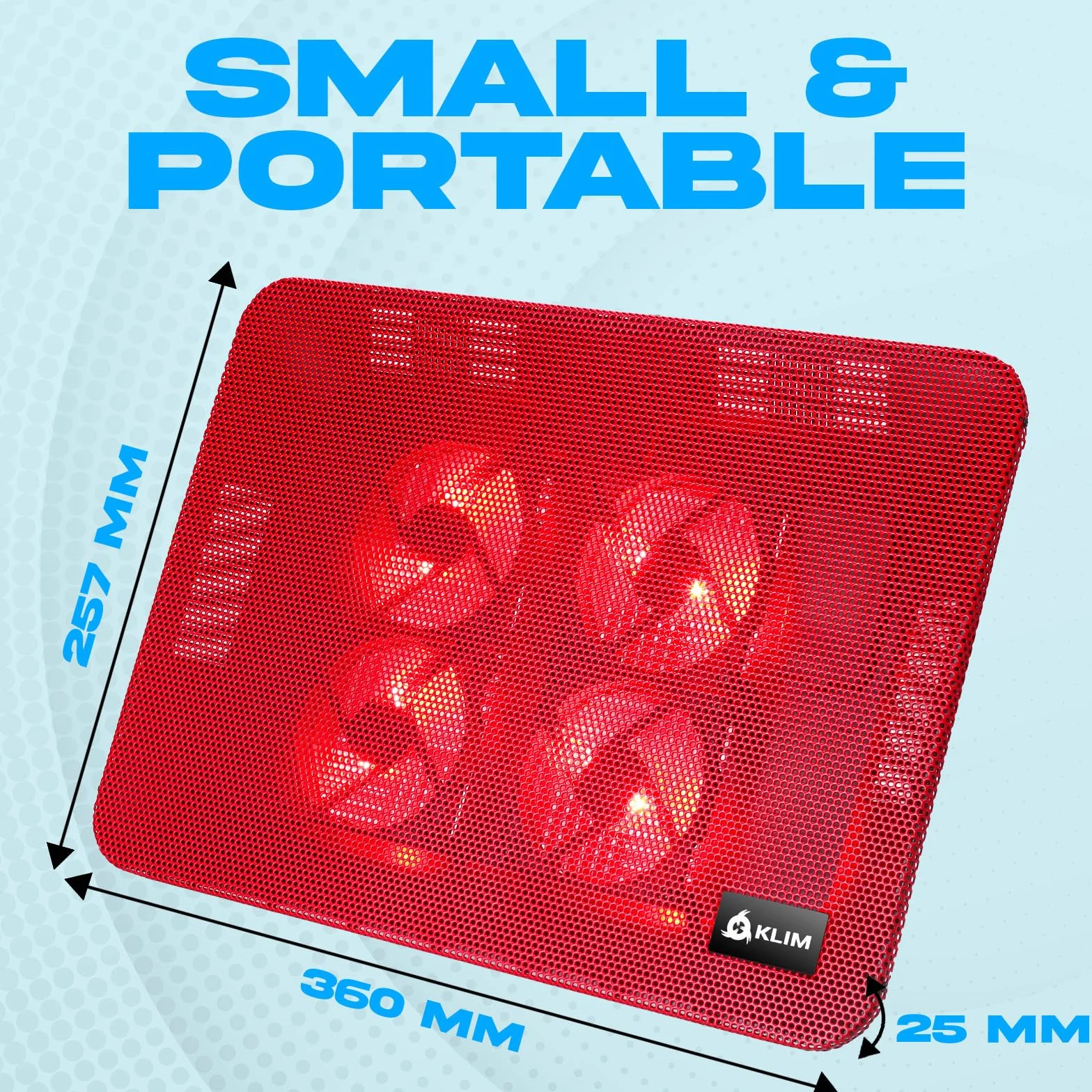 KLIM Serenity Refroidisseur PC Portable 11"-15.6" Support Ventilé Silencieux Grille Métal (Rouge)