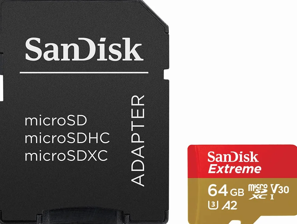 Carte SanDisk Extreme microSDXC 64 Go + Adaptateur SD A2 U3 V30 jusqu'à 170 Mo/s