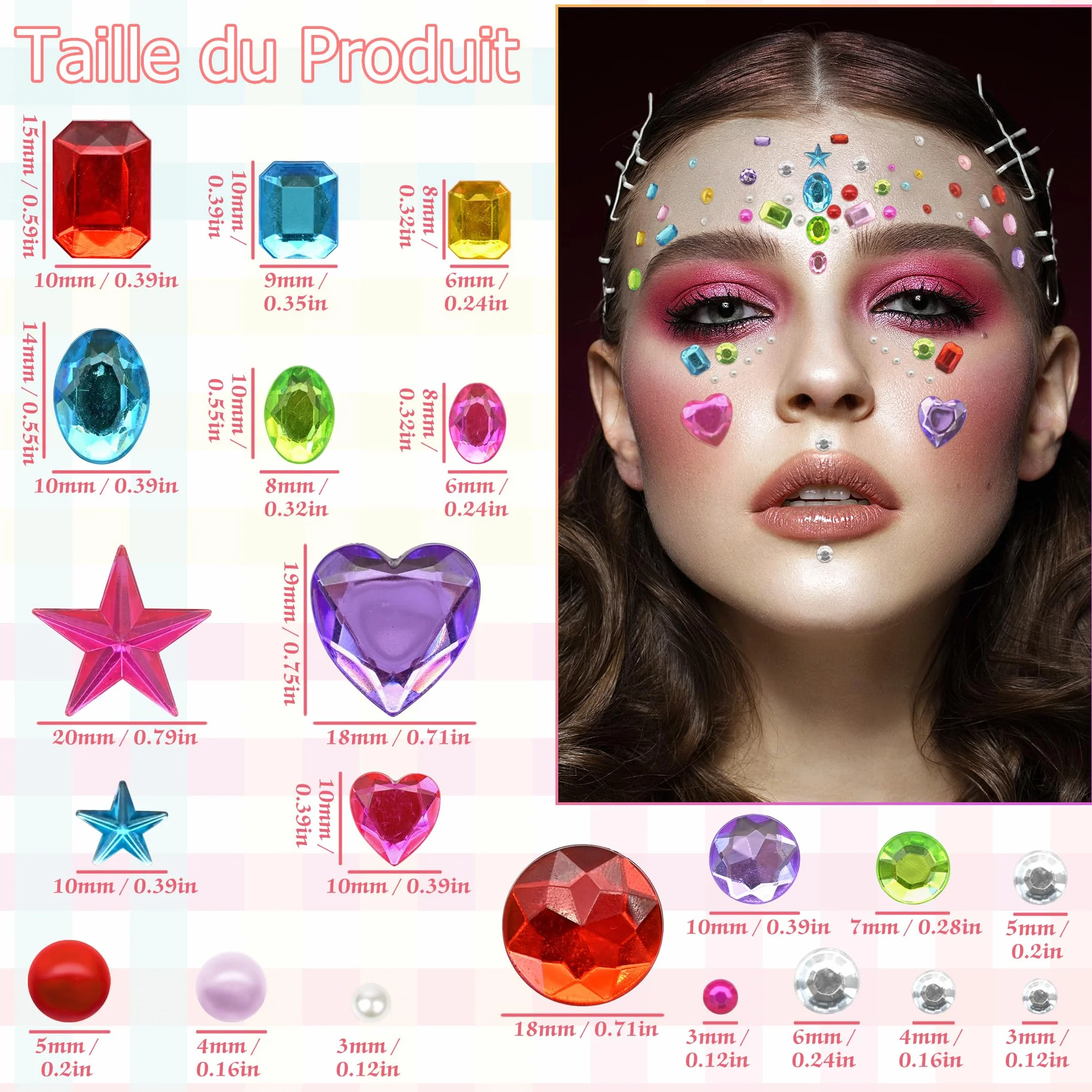 Strass Autocollant Visage 2442 Pièces Paillettes Auto-Adhésifs Diamant Acrylique Maquillage Ongles