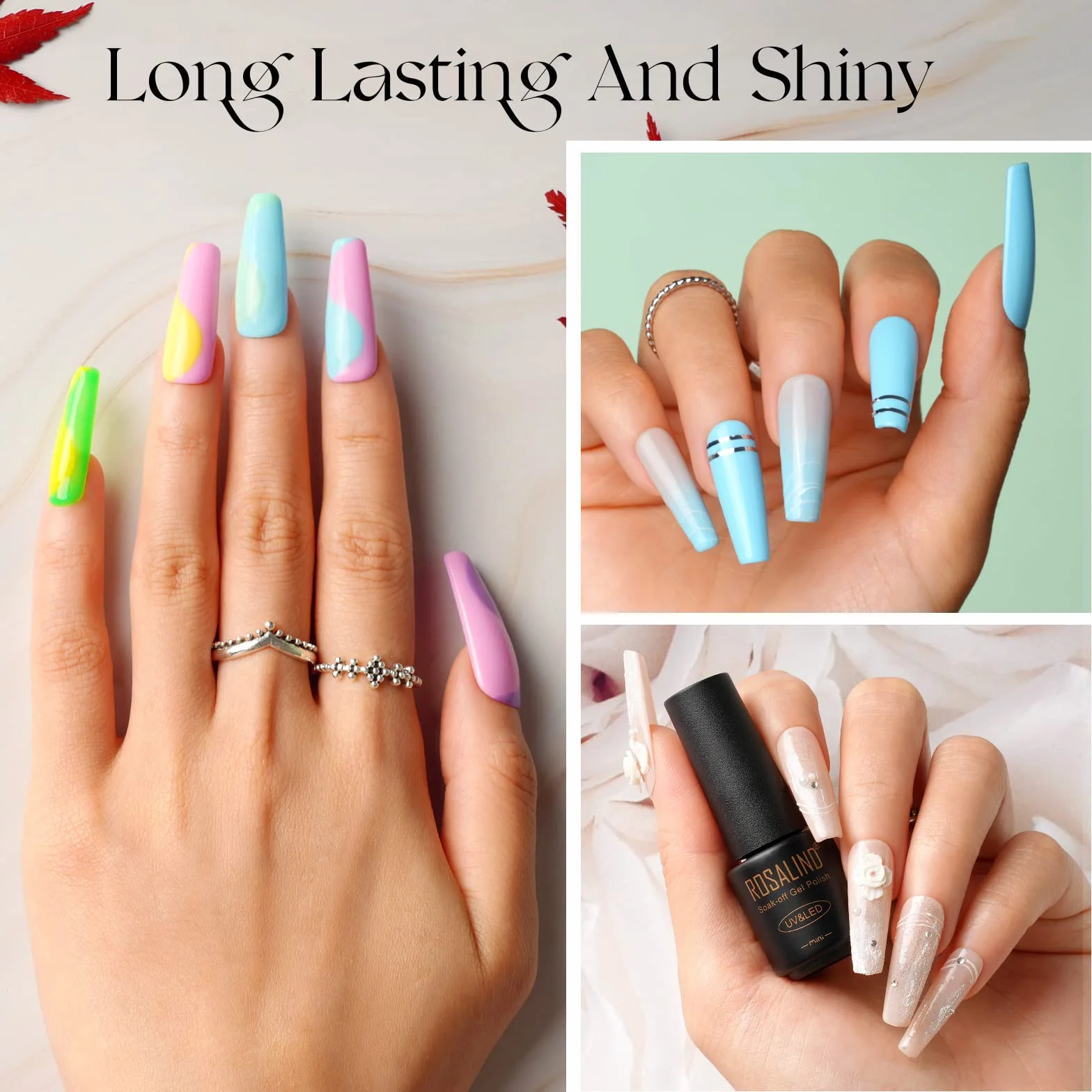 ROSALIND Vernis Semi Permanent 38 Pcs 35 Couleurs Base Top Coat Brillant Matte Gel UV LED