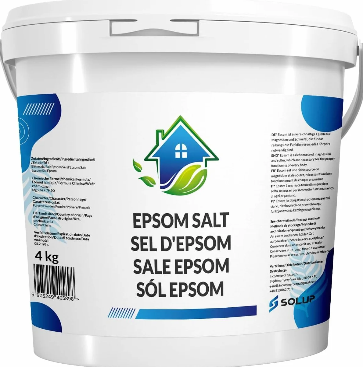 Sel d'Epsom 4 kg Pur Sulfate de Magnesium pour Bain de Pied Jardin Spa Cristaux Détente