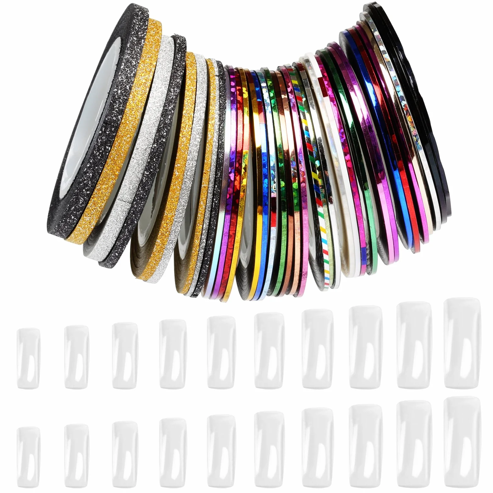 Naler 36 pcs Rouleaux Striping Tape Ligne Nail Art Décoration Autocollant DIY + 20 pcs Gel UV Acrylique Full Cover Faux ongles