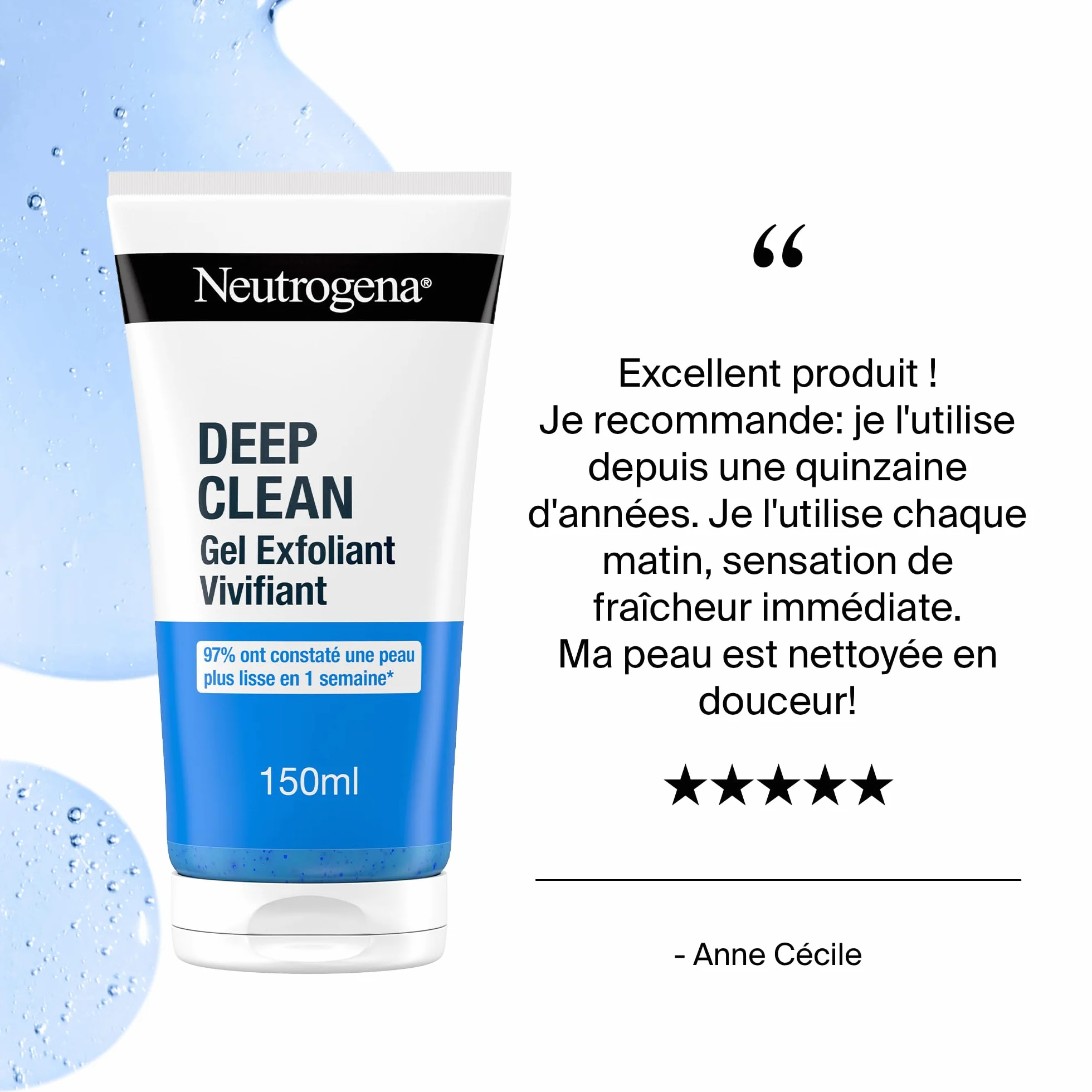 Neutrogena Gel Exfoliant Vivifiant 150 ml Nettoyant Visage Peau Plus Lisse