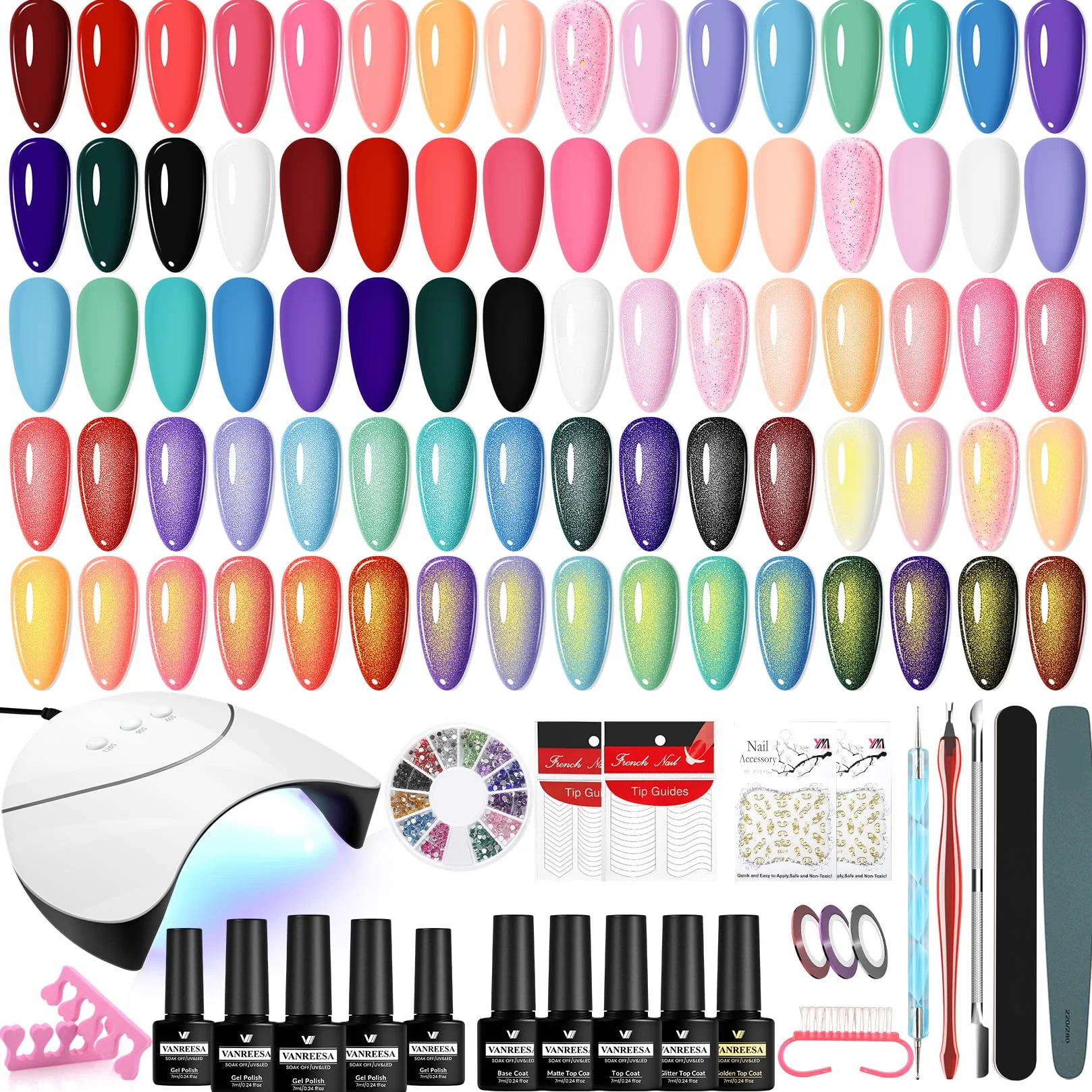 VANREESA Kit Vernis Semi Permanent 20 Couleurs avec Lampe LED 36W UV, Set Manucure Complet pour Débutants