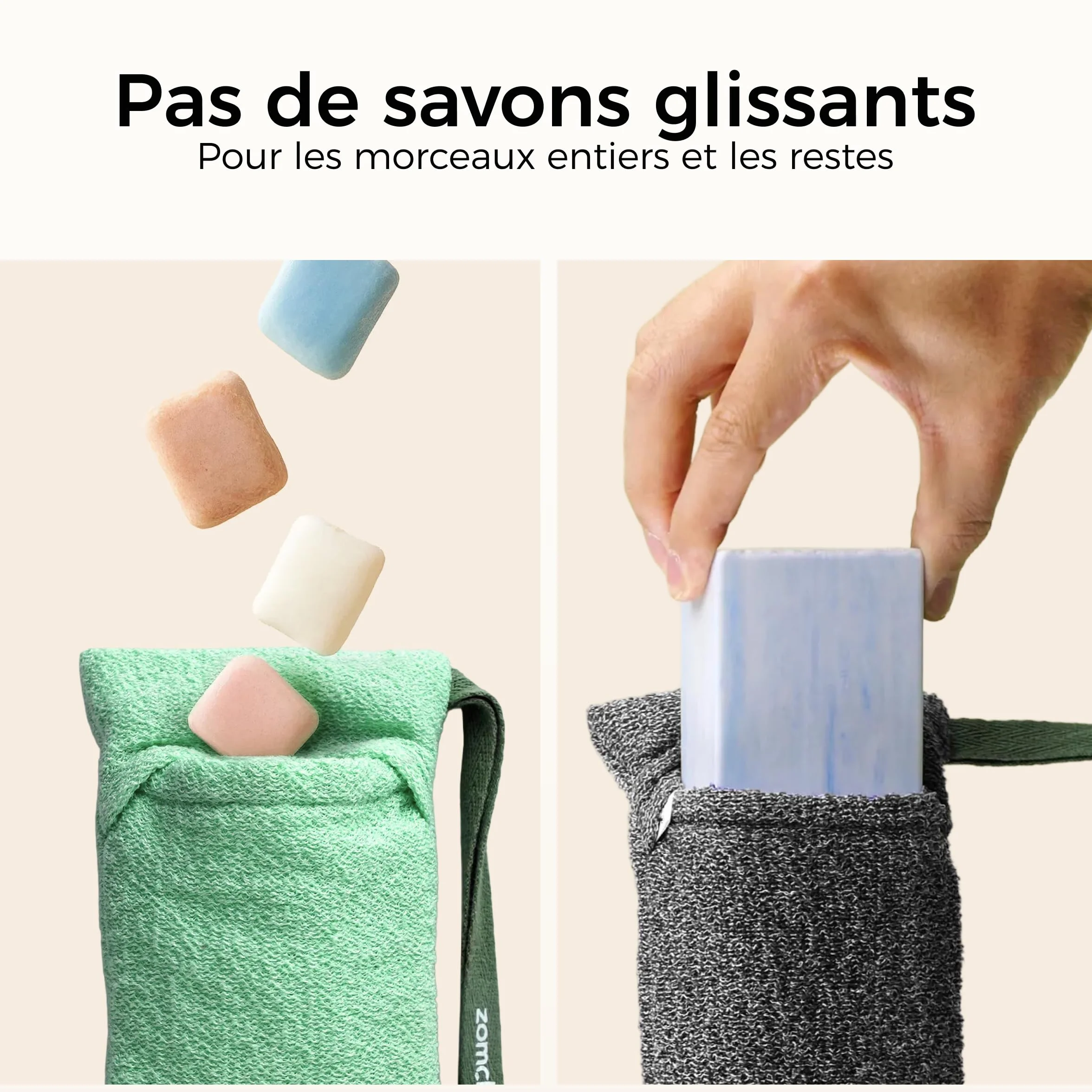 ZOMCHI Lot de 3 Sacs à Savon Exfoliants, éponge Exfoliante pour Corps, Porte-Savons pour Savons Solides