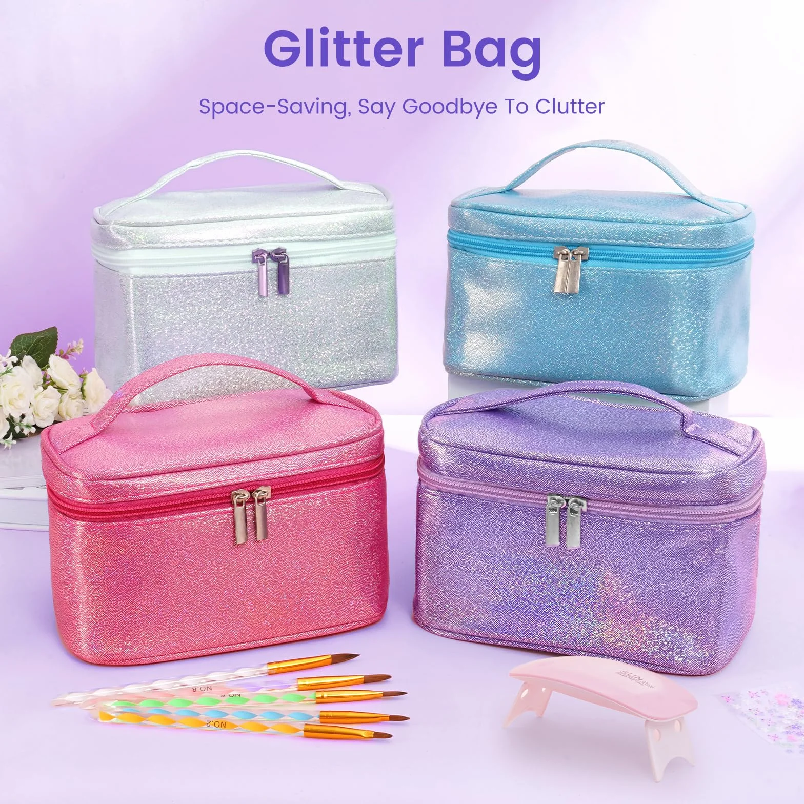 Kit de démarrage acrylique pour ongles 4 couleurs avec lampe et ponceuse