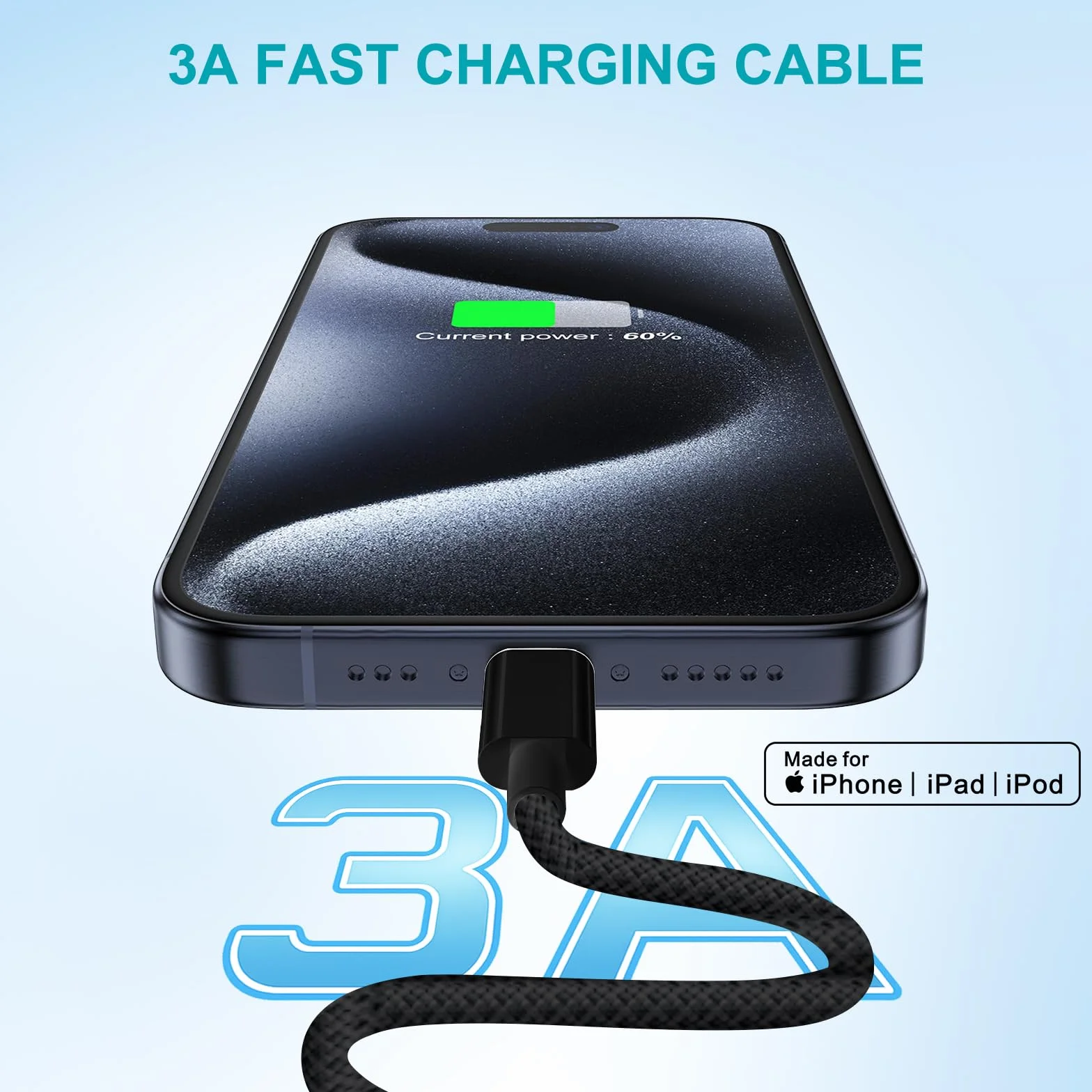 Câble iPhone MFi Lot de 2, Chargeur Rapide USB Lightning Nylon pour iPhone 14/13/12/11/Pro Max/X/XS/XR/8/7/6 Plus/SE