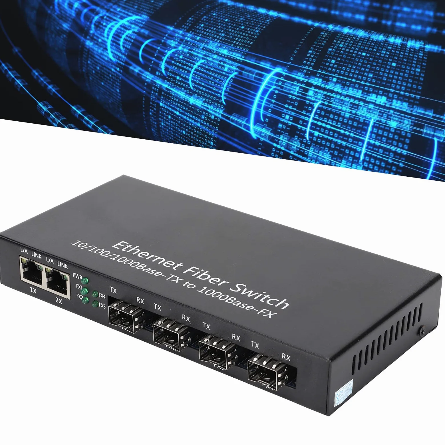 Dioche Commutateur Fibre Ethernet Convertisseur de Média Ethernet Convertisseur de Média Ethernet Rj45 10 100 1000M 4 Fibre 2 Ports Monomode Double Fibre pour Ieee802.3Z AB 1000Basesxlx