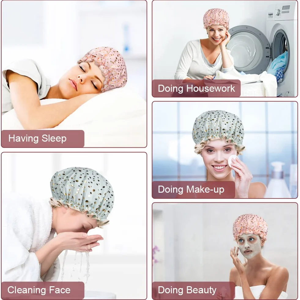 AOOWU Bonnet de Douche Étanche 2 Pièces Bonnets de Bain Réutilisables avec Bandes Élastiques