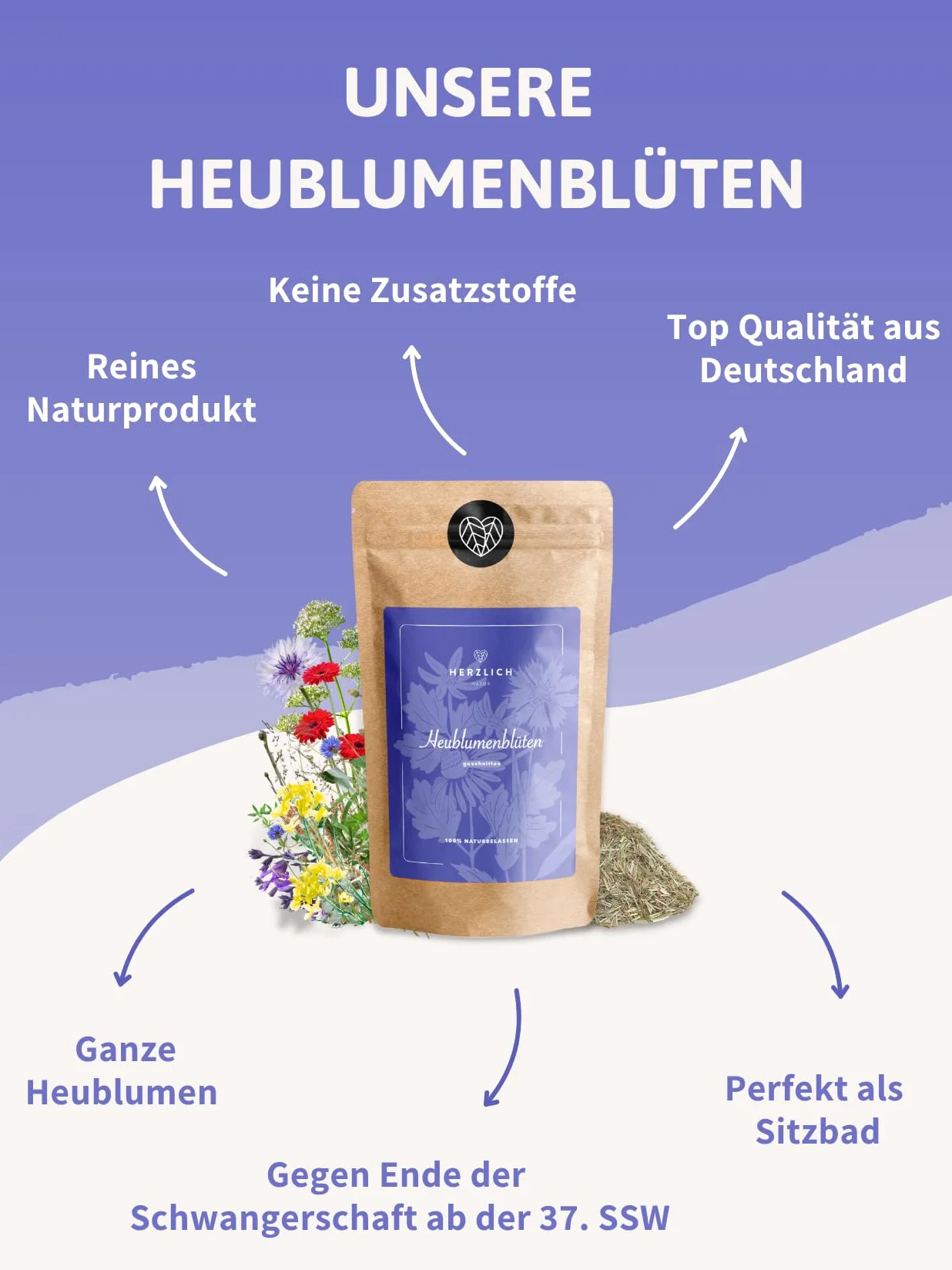 Fleurs de foin pour bain de grossesse, thé de bain, enveloppement et serviettes - préparation naissance, nature chaude (250)