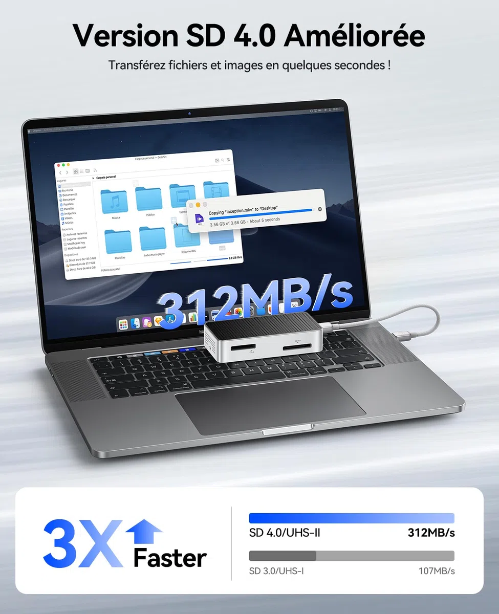ORICO CFexpress Lecteur de carte mémoire 40 Gbps type B/A et SD/TF UHS-II avec quatre emplacements, lecteur de carte USB4 haute performance compatible avec Thunderbolt 3/4/5