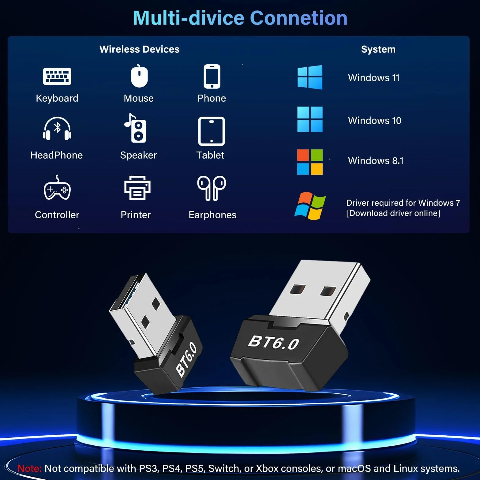 Adaptateur Bluetooth USB 6.0 pour PC Windows 11/10/8.1