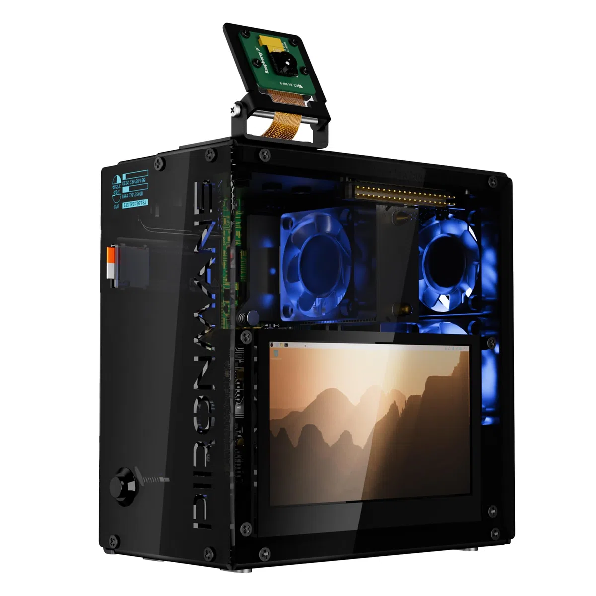 Pironman 5 Pro Max boîtier Mini PC avec écran tactile 4,3" pour Raspberry Pi 5, agent IA OpenClaw, double NVMe RAID 0/1 NAS, caméra, micro, audio, M.2 Hailo8, LLMs ChatGPT/Gemini (RPI5 non inclus)