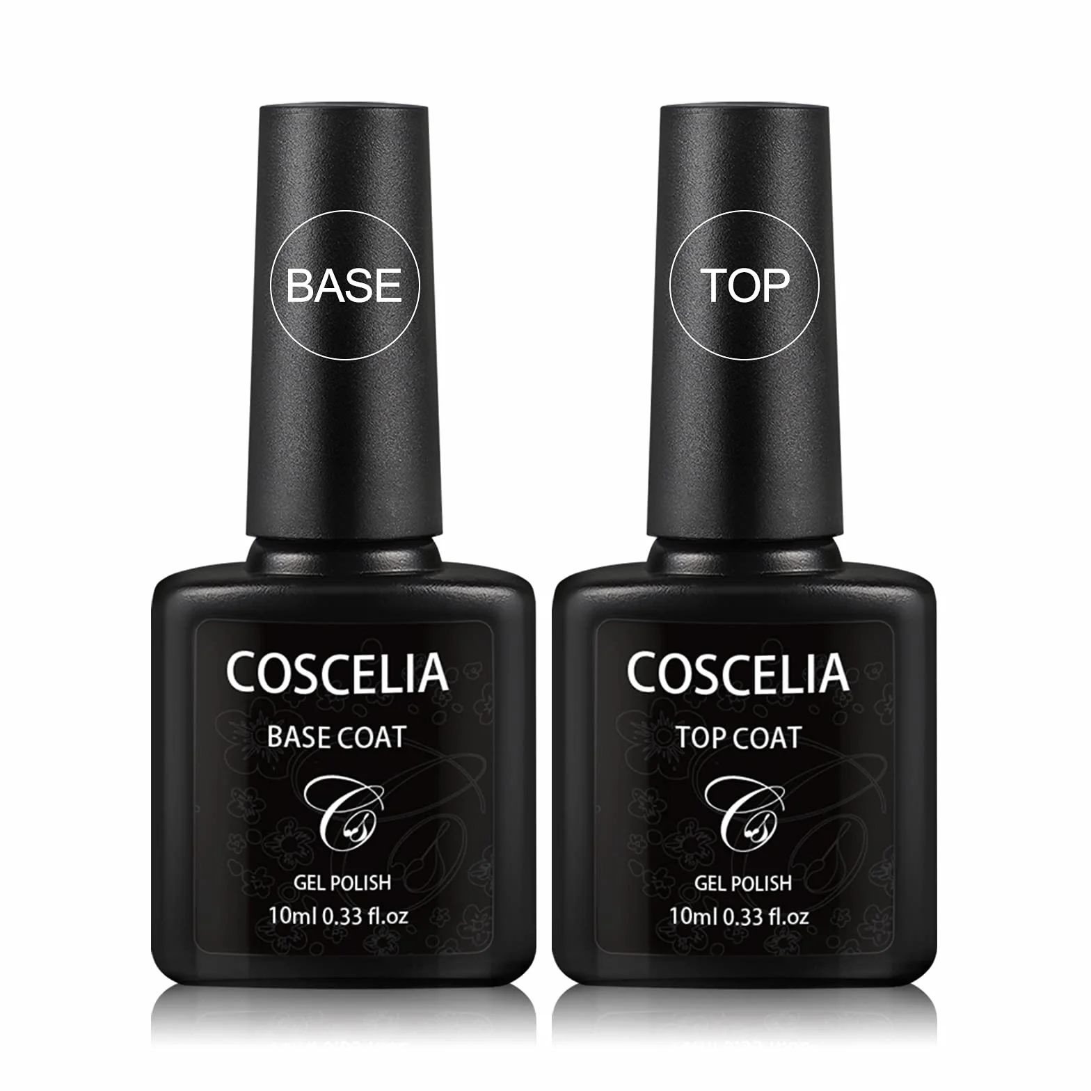 COSCELIA Base et Top Coat Vernis Semi Permanent Set 2x10ML No Wipe Nail Art Gel