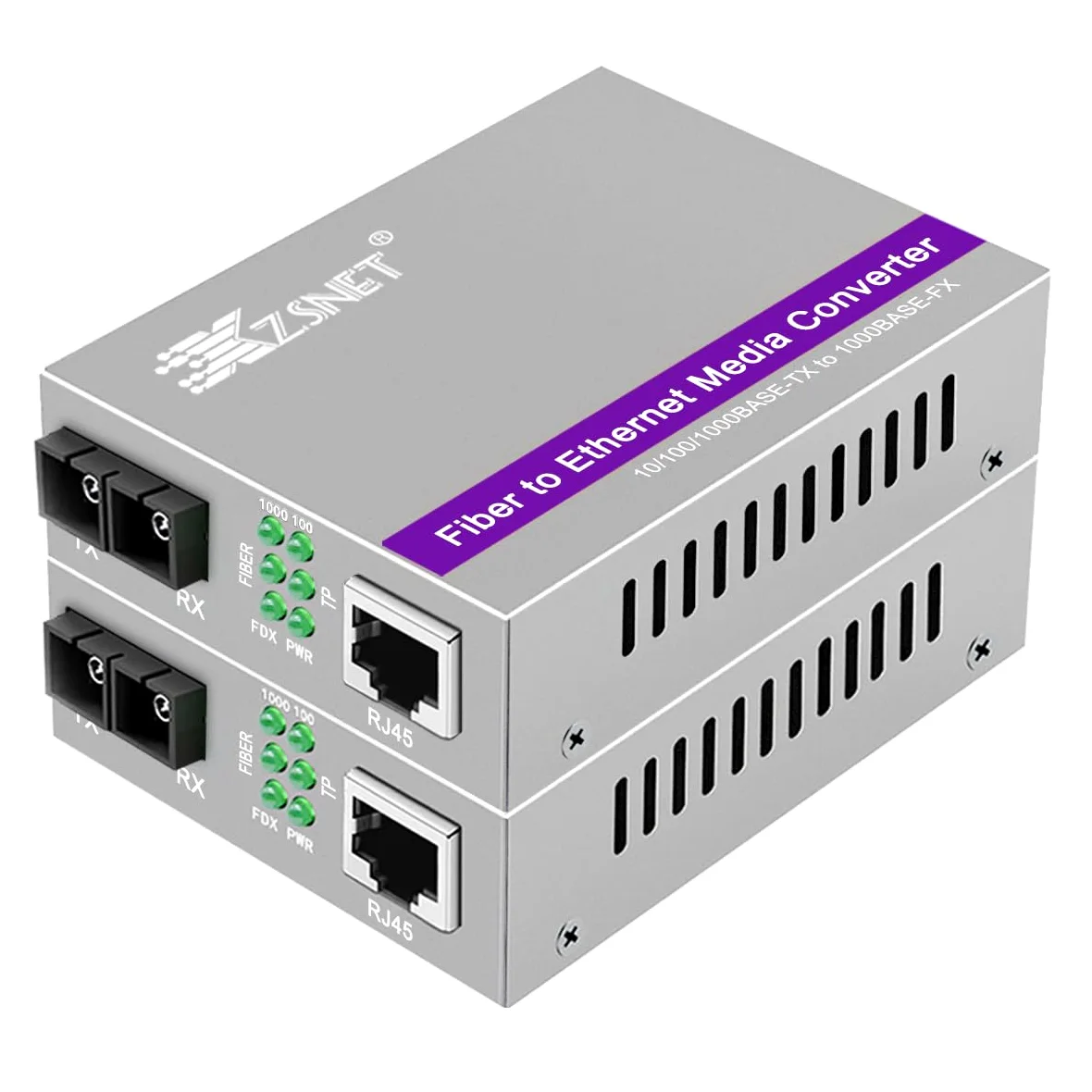 Une paire de convertisseurs Gigabit SC vers RJ45, convertisseur de média fibre vers Ethernet monomode (module intégré, 1310 nm, 20 km), Plug & Play, compatible 10/100/1000 BASE-T,
