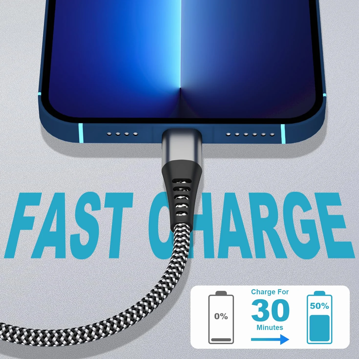 Câble iPhone Court MFi 30cm 2Pack, Câble Lightning USB Charge Rapide Nylon pour iPhone 14/13/12/11/XS MAX/XR/8/7/6/SE