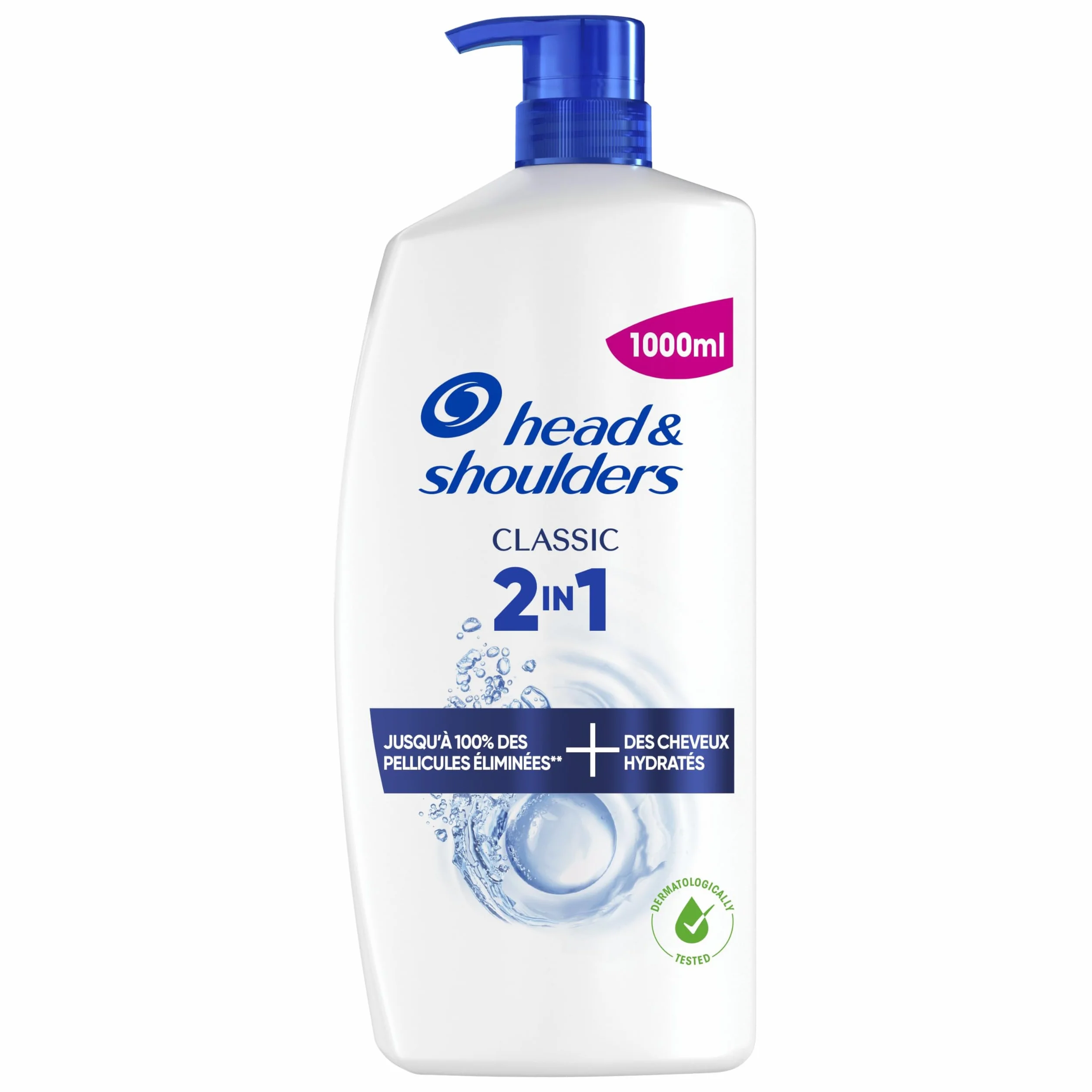Head & Shoulders Classic 2 en 1 Shampoing Antipelliculaire 1000ml Pompe, Tous Types de Cheveux