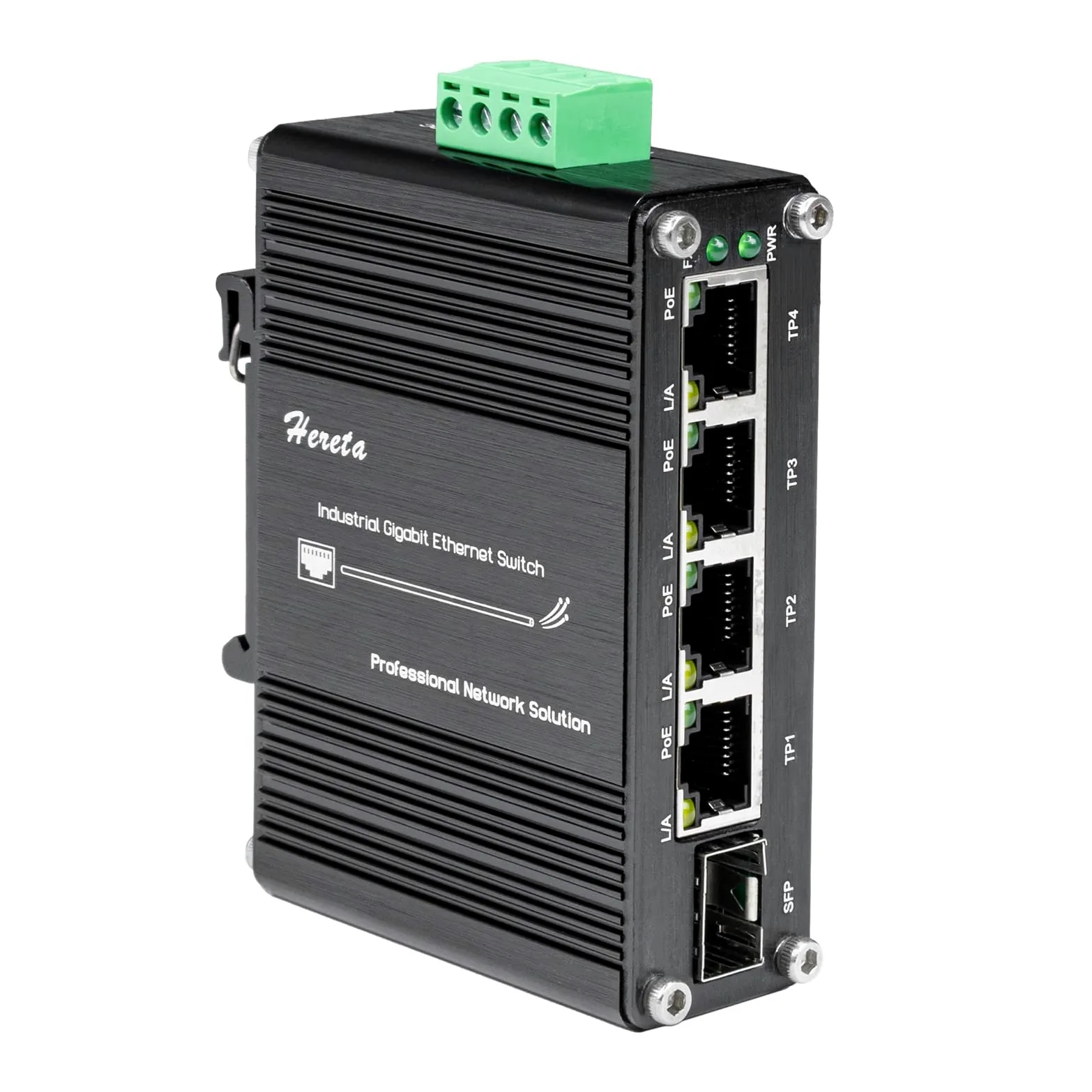 Industriel 5 Ports Switch Ethernet, Gigabit PoE Switch 4 PoE+ Port & 1 SFP Port, Commutateur Réseau IEEE802.3af/at PoE @120W, Plug & Play, Montage sur Rail DIN / Montage Mural