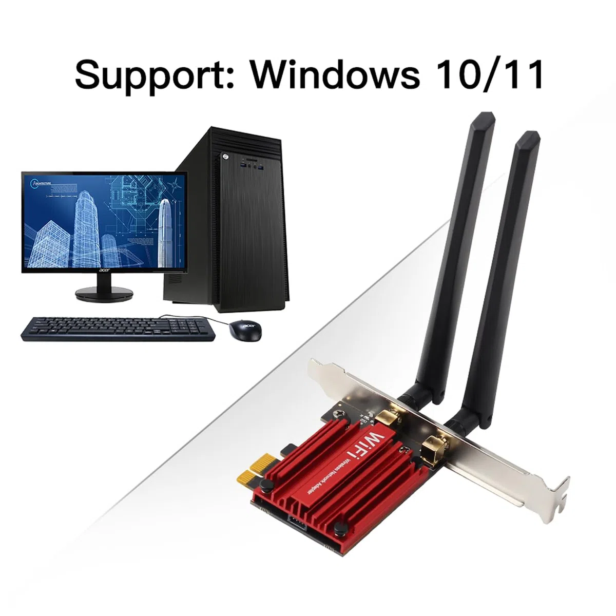 AX200 WiFi 6 PCI-E Carte WiFi (AX3000) Bureau WiFi BT5.2 PCIe Gaming Wireless Network Adapter 3000Mbps 802.11AX AX200 Dual Band MU-MIMO pour PC Windows 10/11
