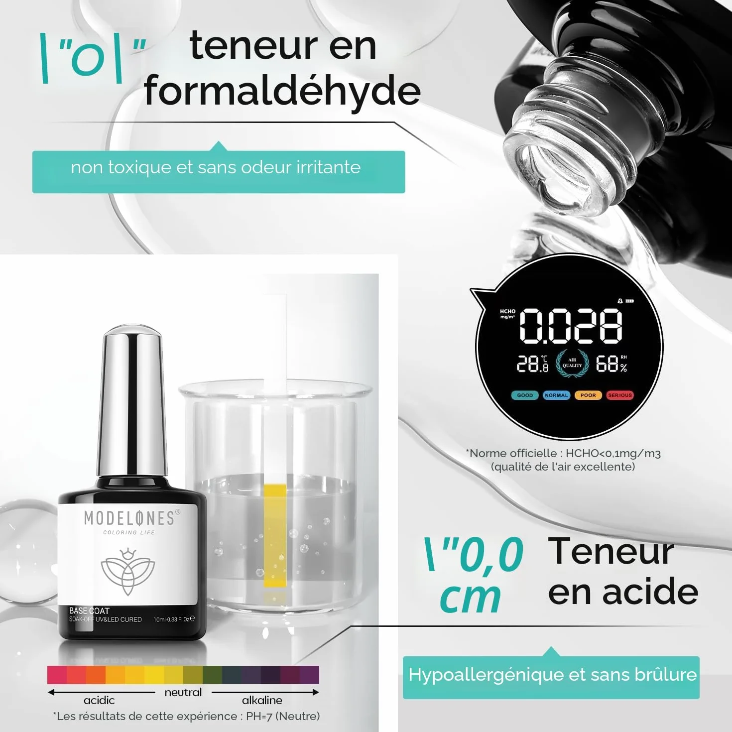 Modelones Base et Top Coat Vernis Semi Permanent Kit UV Gel Ongle 10 ml 4pcs