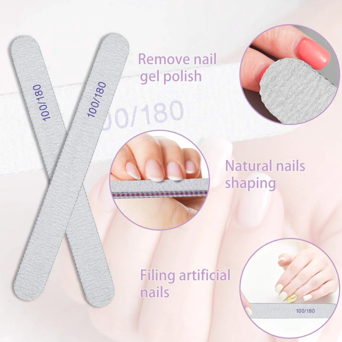 Limes à Ongles Professionnelles Double Face Grain 100/180, Planche D'émeri Lavable 15pcs