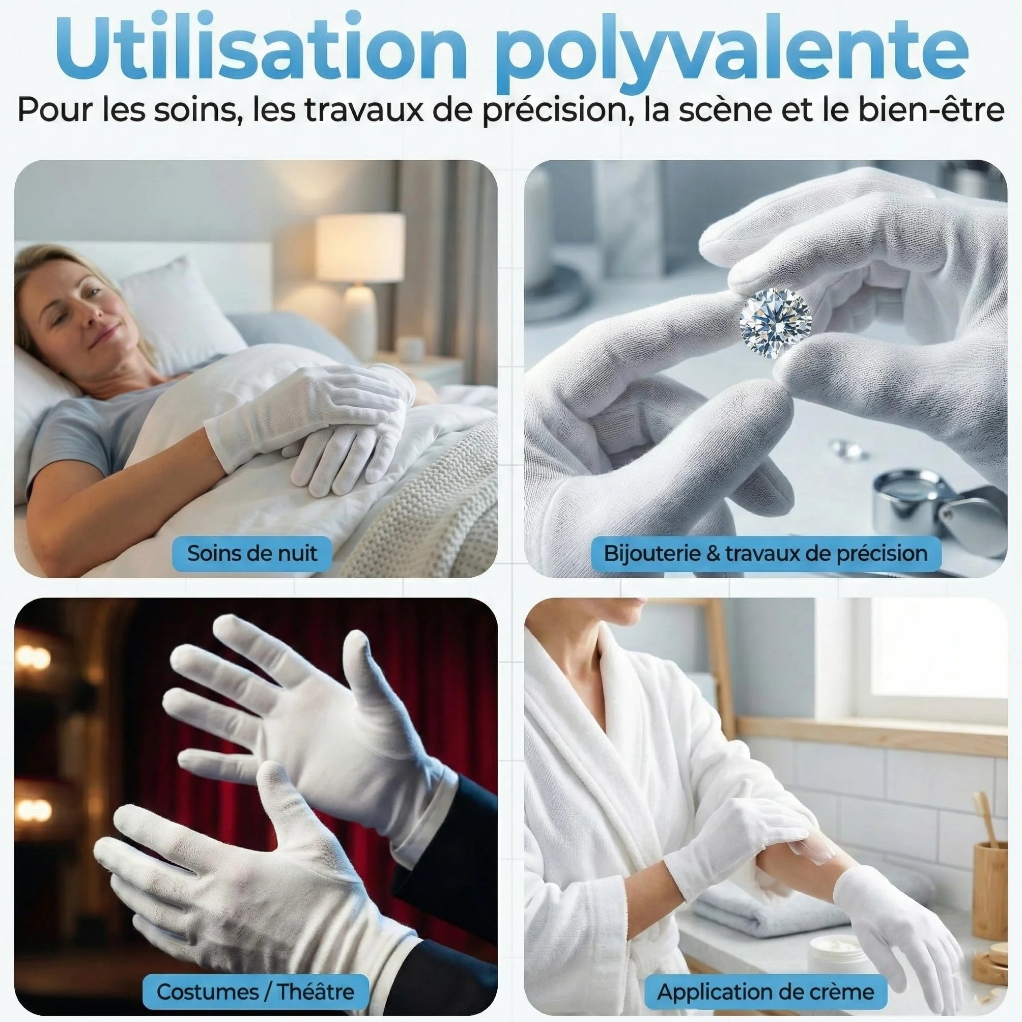 Gants coton dermatologique antistatique eczema hydratant main 3 paires M