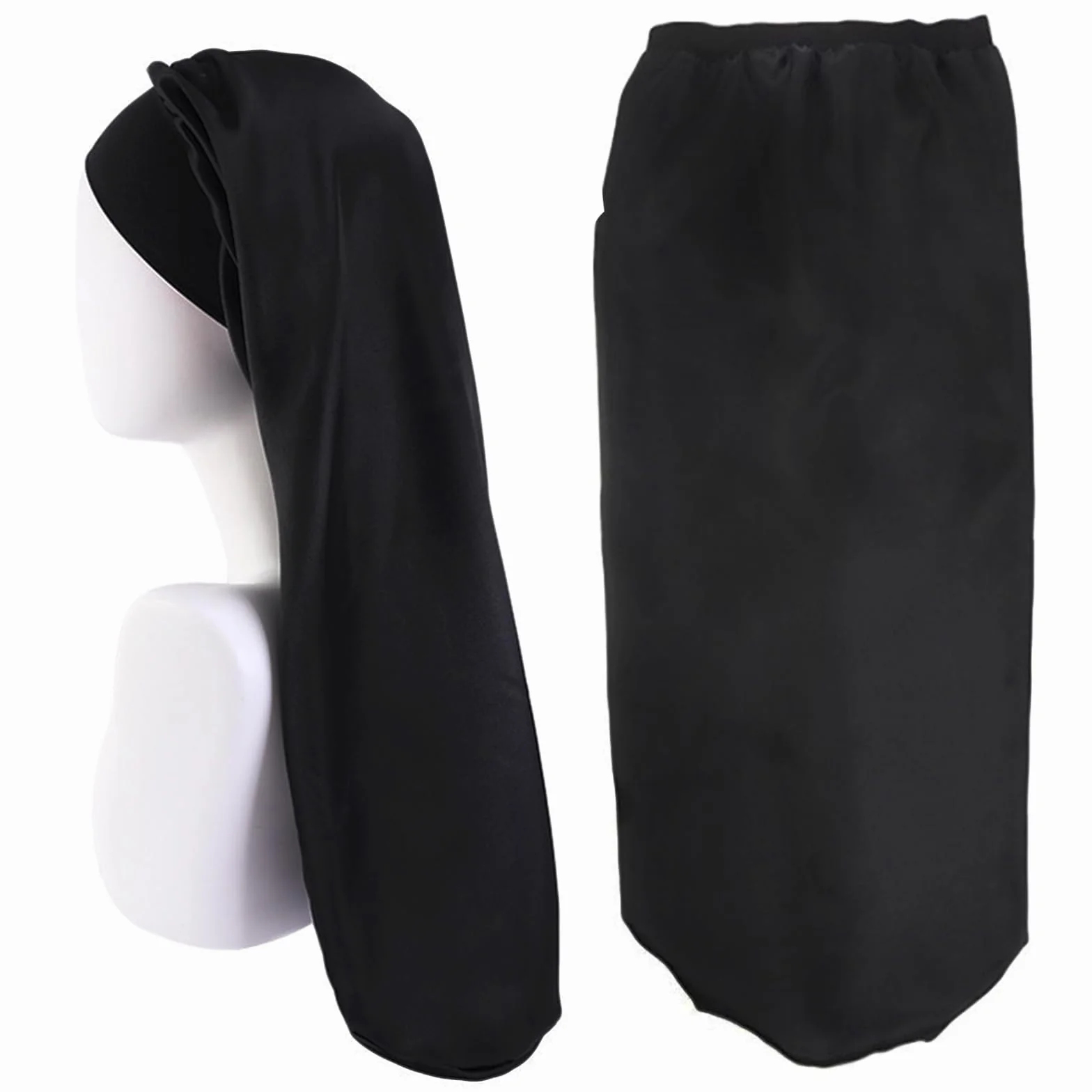 Bonnet de Nuit en Satin Réglable pour Cheveux Longs et Bouclés Noir