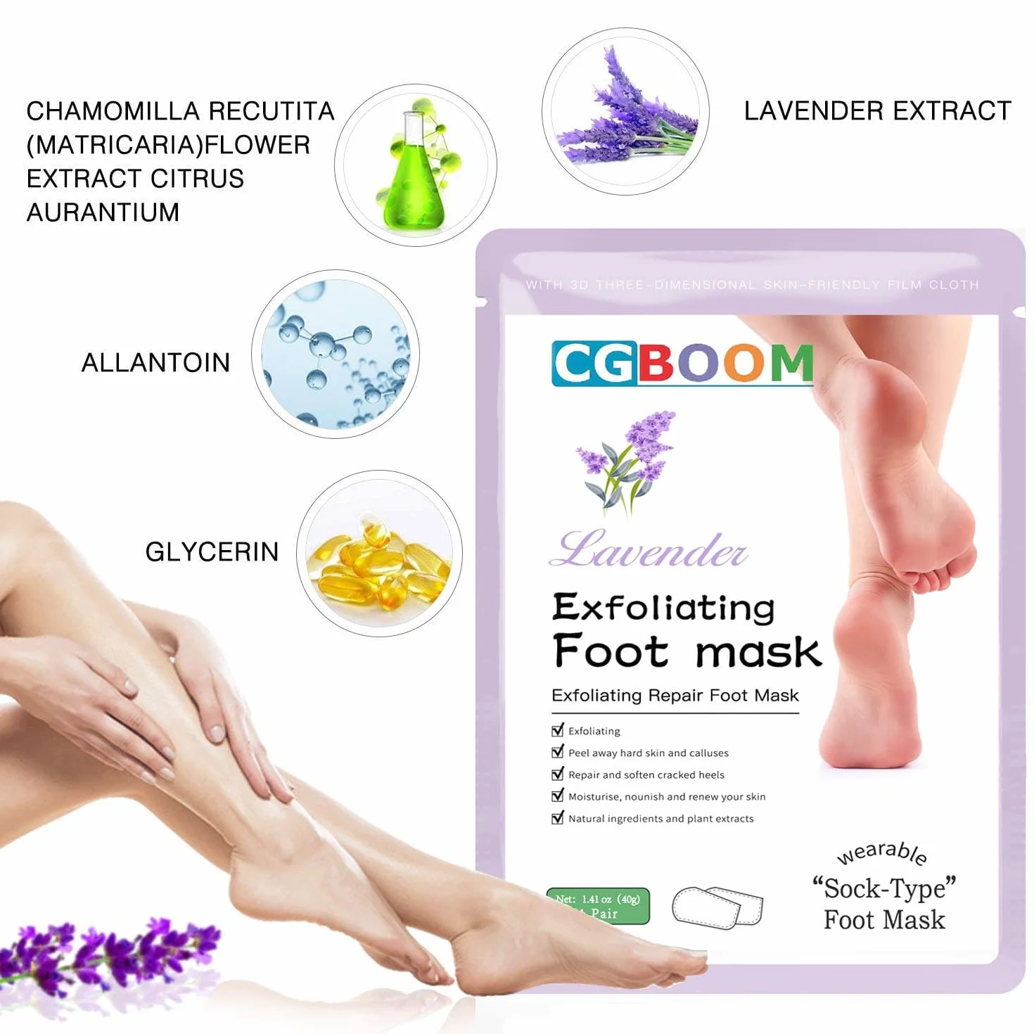 Masque Peeling Pieds Exfoliant Nourrissant Callosités Crevasses Pieds Secs Lavande