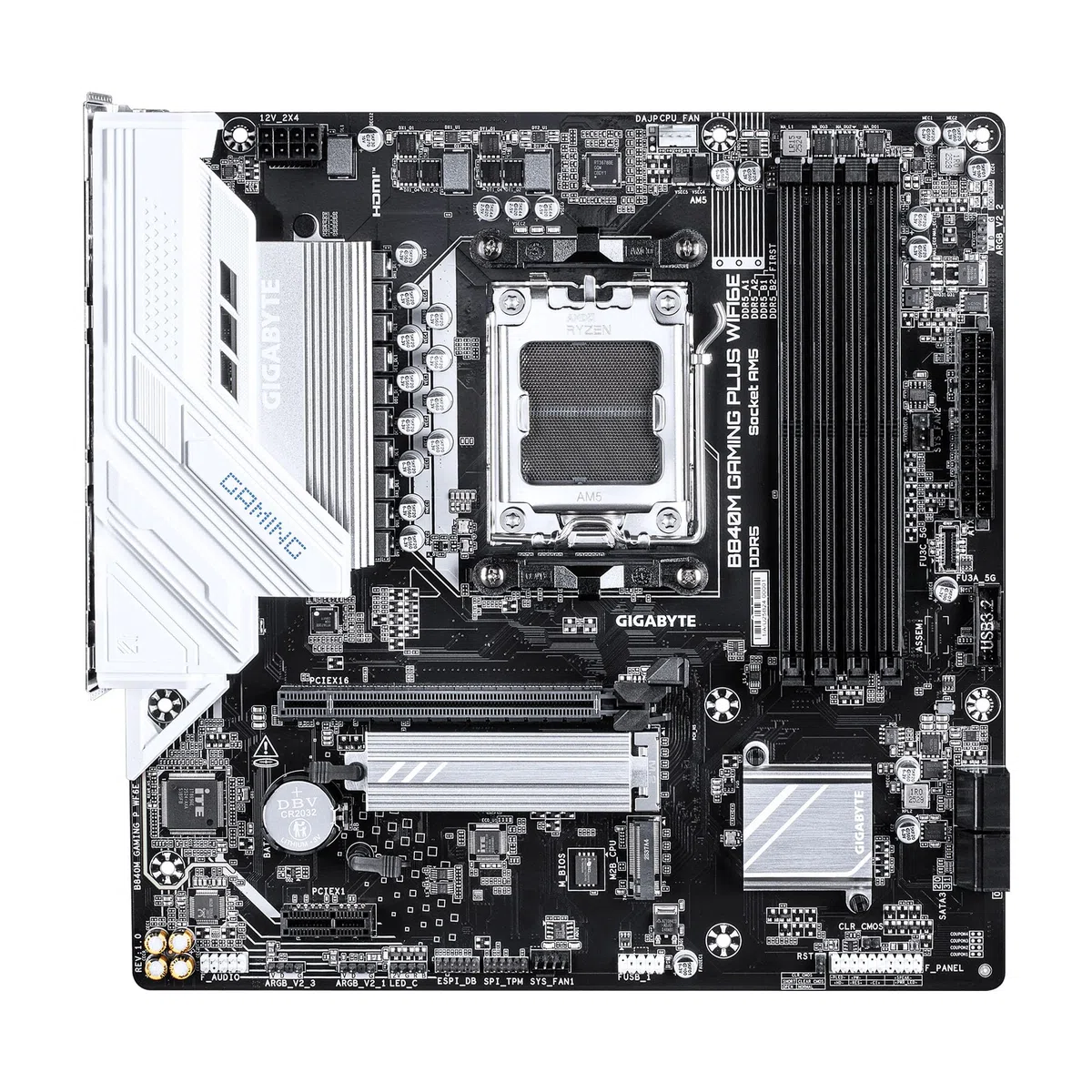 GIGABYTE B840M Gaming Plus WIFI6E Carte mère AMD AM5 mATX, Prise en Charge Ryzen 9000/8000/7000 Series, 8+2+2 Phases de Puissance, DDR5, 2 x M.2, PCIe 4.0, USB-C 3.2 Gen 1, WiFi 6E, GbE LAN