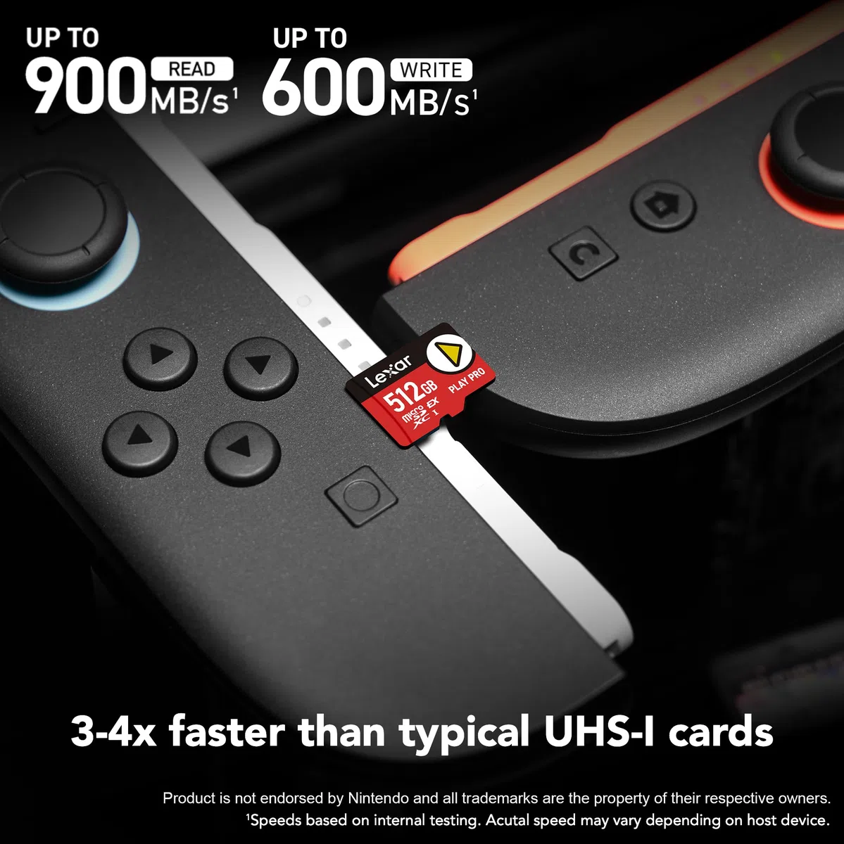 Lexar Carte microSDXC Express Play Pro 512 Go, UHS-I, C10, U3, V30, A2, Full HD, vidéo 4K, jusqu'à 900 Mo/s de Lecture, pour Nintendo Switch 2, ASUS ROG Ally, Steam Deck, appareils de Jeu