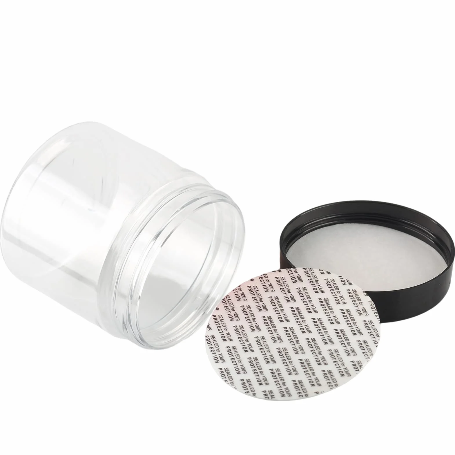 Pots Cosmétique Plastique 200 ml Transparent Couvercle Noir 6 Pièces avec Spatules