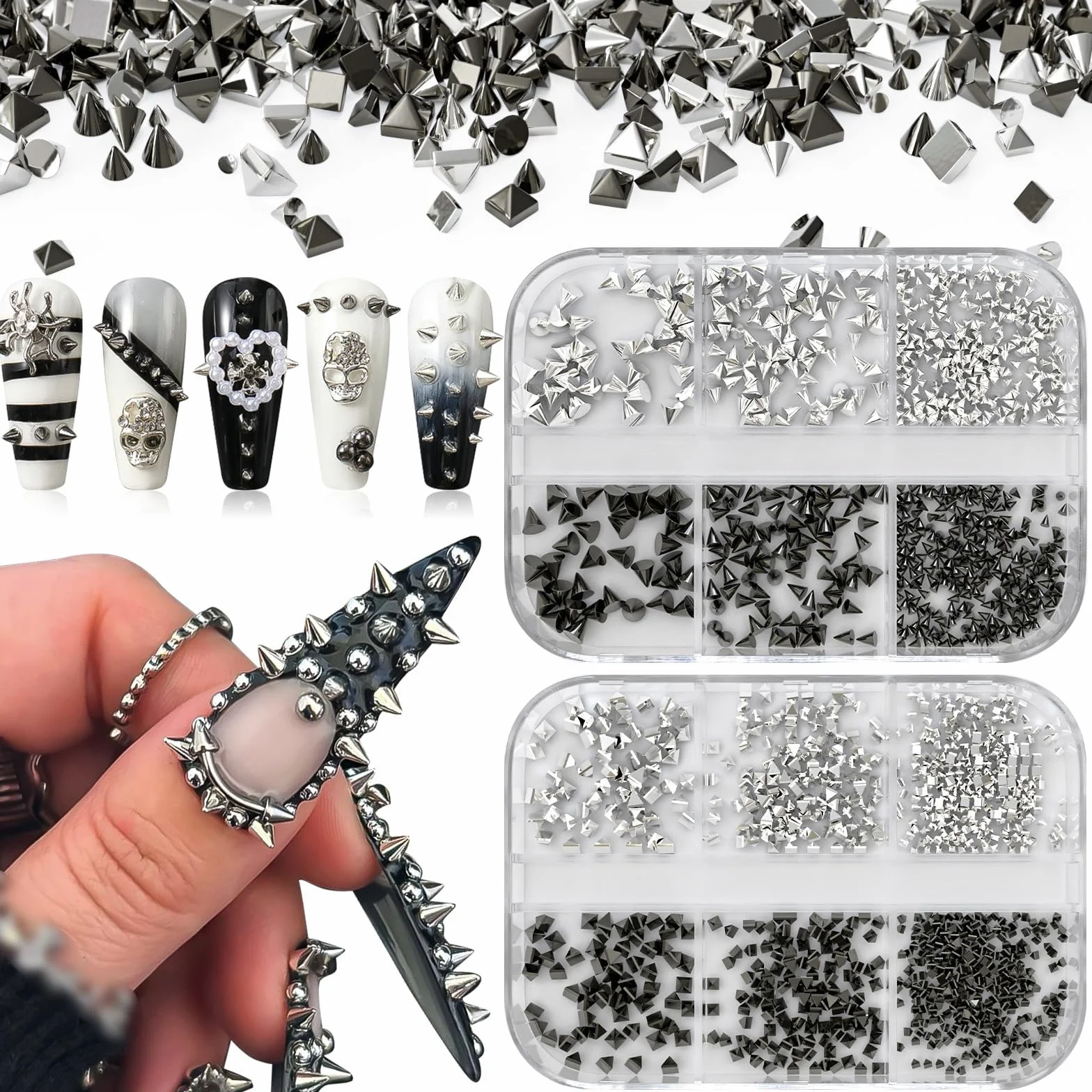 Boîtes de Charme Gothique pour Ongles Clous Rivets Mini Pointes Perles Punk Style Victorien Décorations Halloween