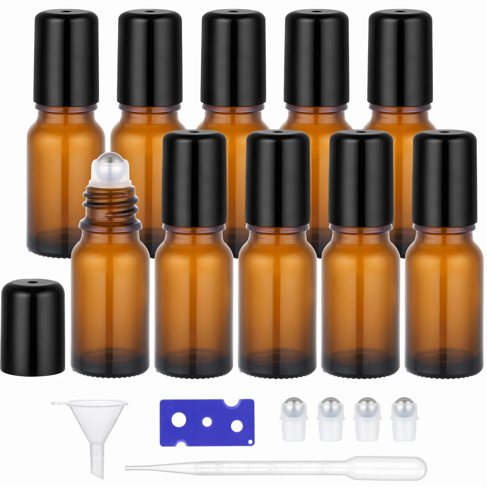 Segbeauty Flacon Roll on Vide en Verre 10ml Bouteille à Rouleaux Huile Essentielle Anti-UV Billes Acier Inoxydable pour Voyage Marron