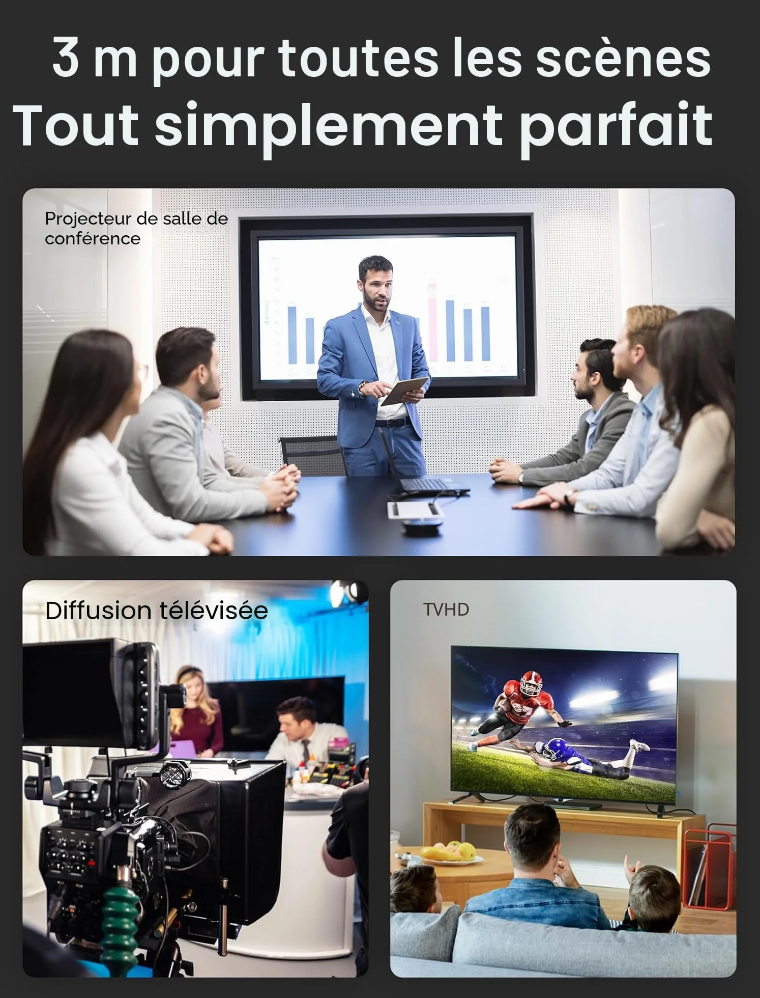 JSAUX Câble DisplayPort 1.4 3 m, DP 8K 60Hz, 4K 144Hz, 32,4 Gbps, Gris