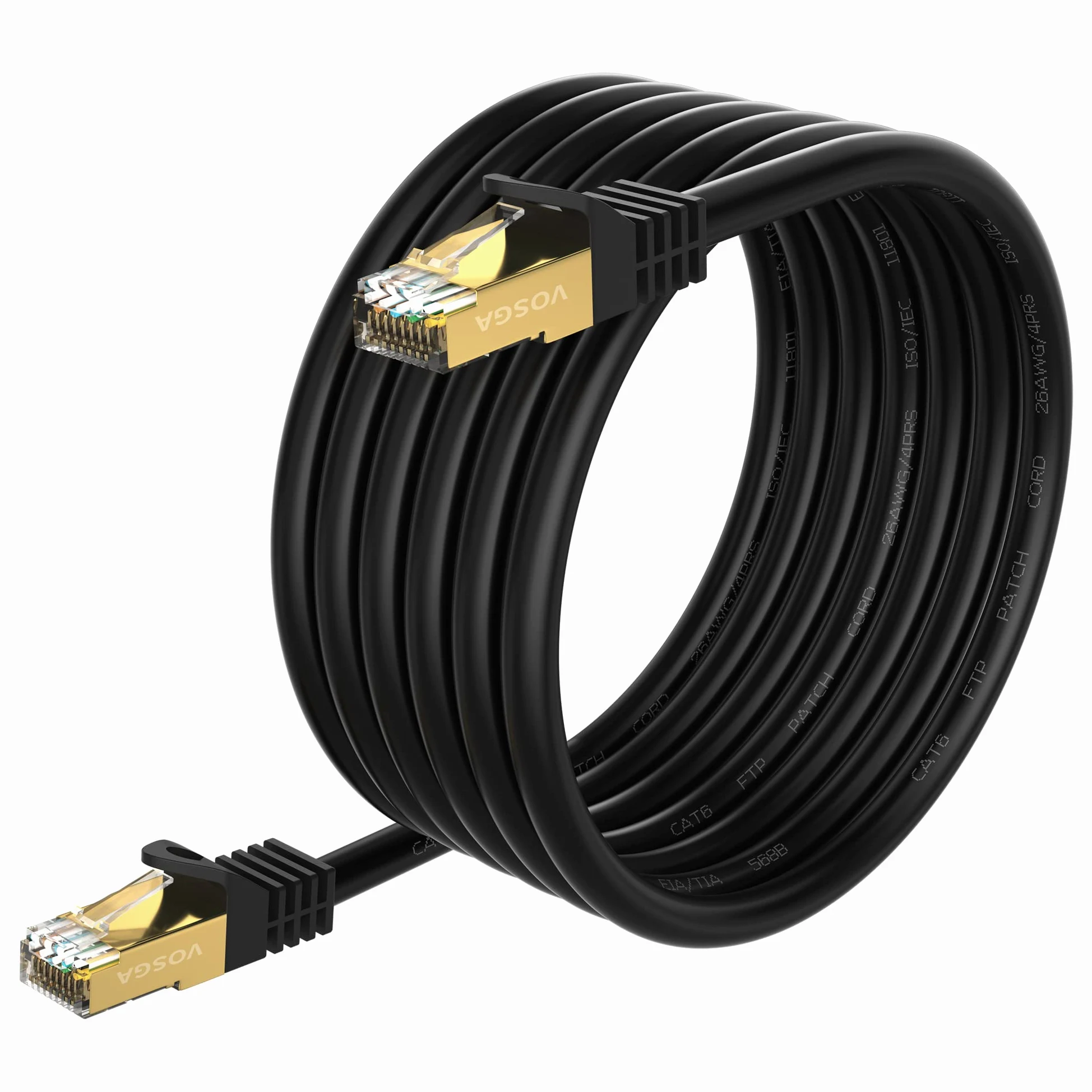 Câble Ethernet Cat 6 d'extérieur - Blindé - Haute vitesse - Gigabit - Câble réseau LAN 26 AWG - Connecteurs RJ45 plaqués or - Étanche Rond - Noir (Rond Noir, 100M)