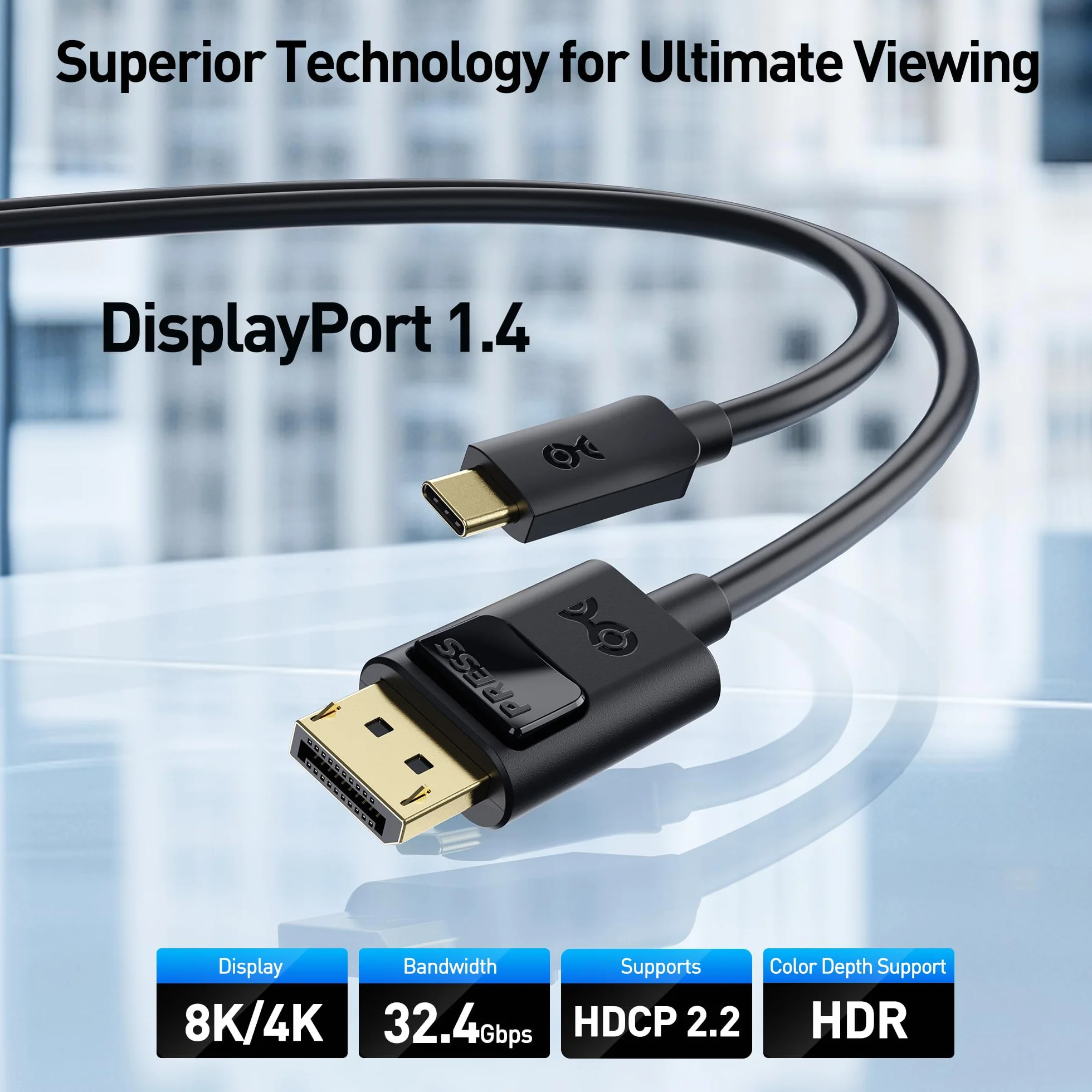 Cable Matters Câble USB C DisplayPort 1.4 1.8m 8K@60Hz 4K@240Hz Thunderbolt 4 vers DisplayPort Noir