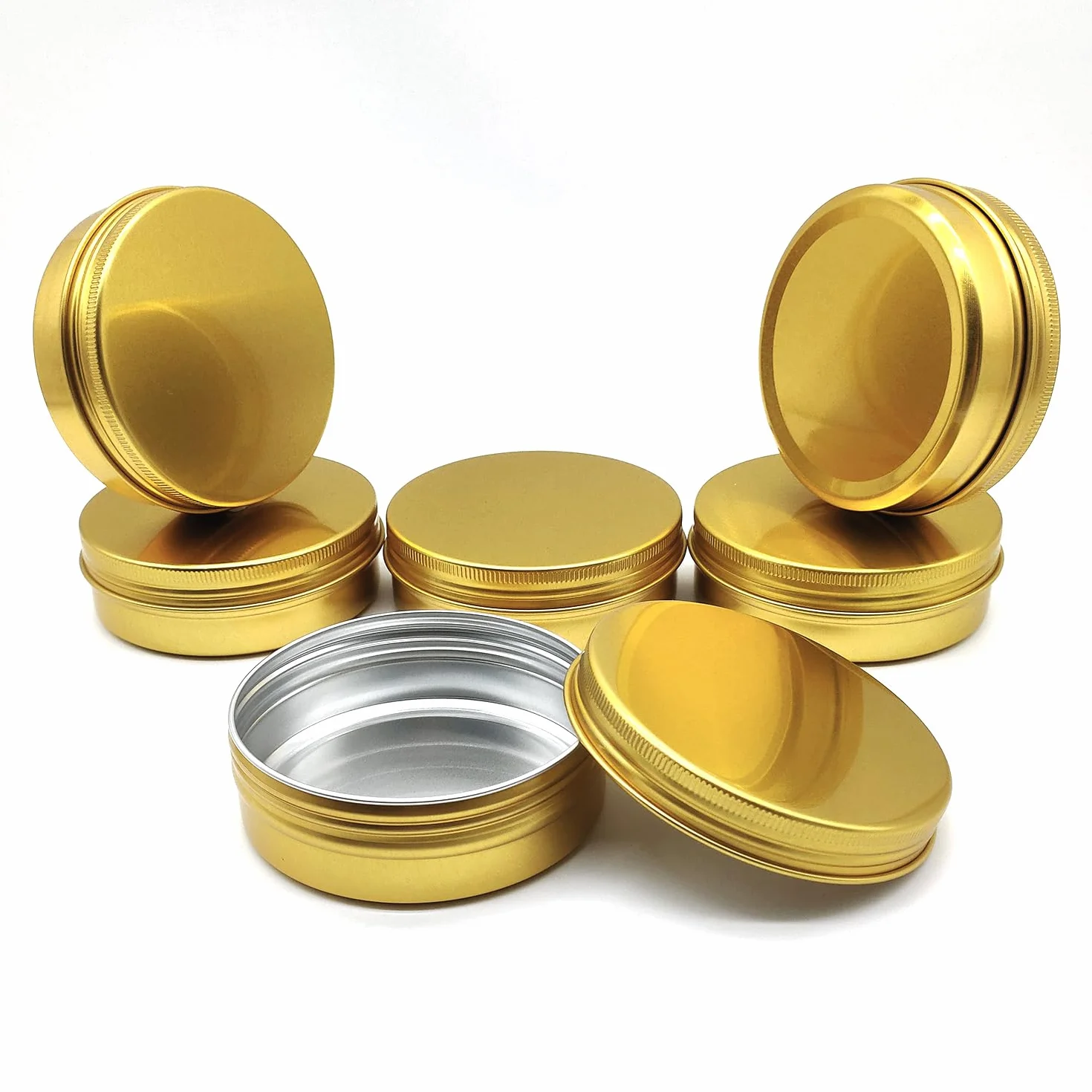 Bocaux en aluminium 100 ml doré avec couvercle à vis lot de 6 pour DIY baume à lèvres crème de visage