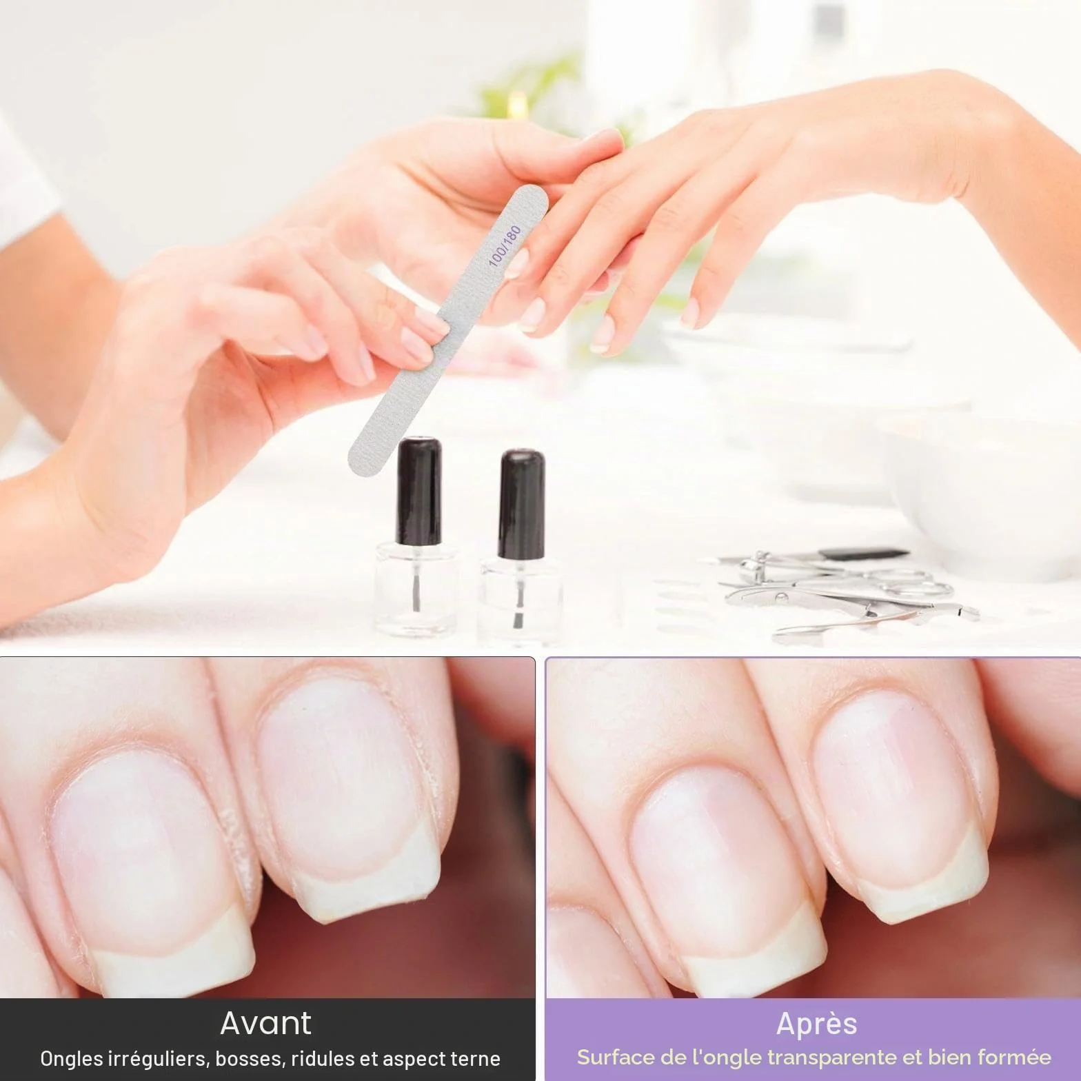 Limes à ongles professionnelles 100/180 double face jetables lot de 50